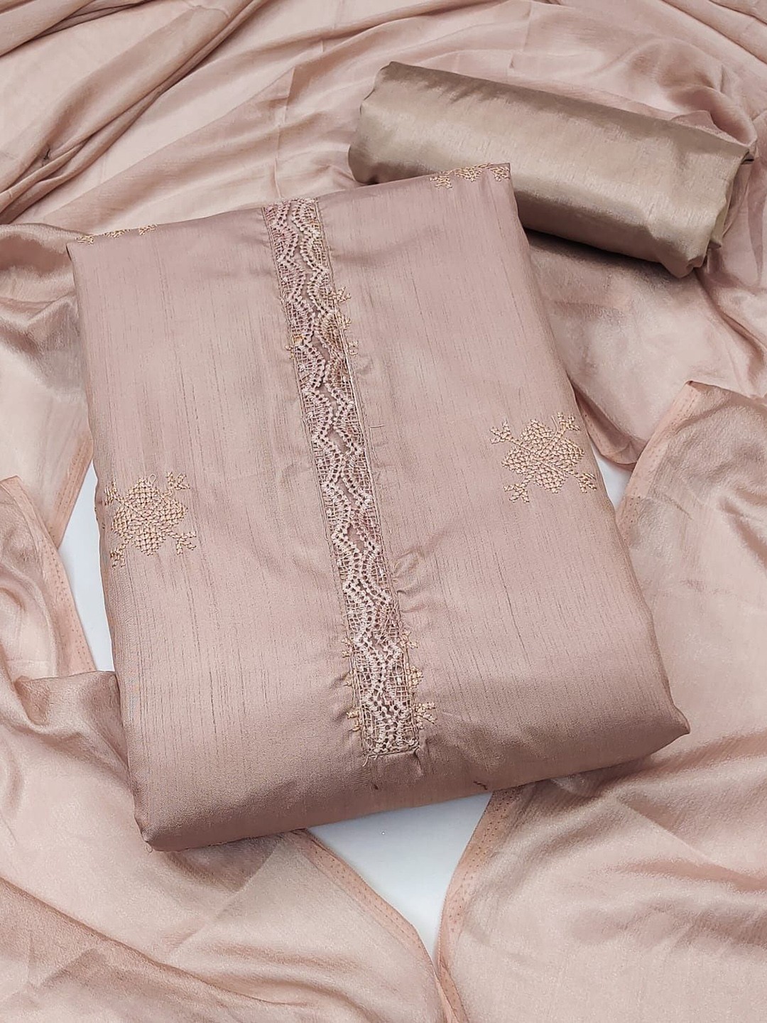

Aika Geometric Embroidered Unstitched Dress Material, Pink