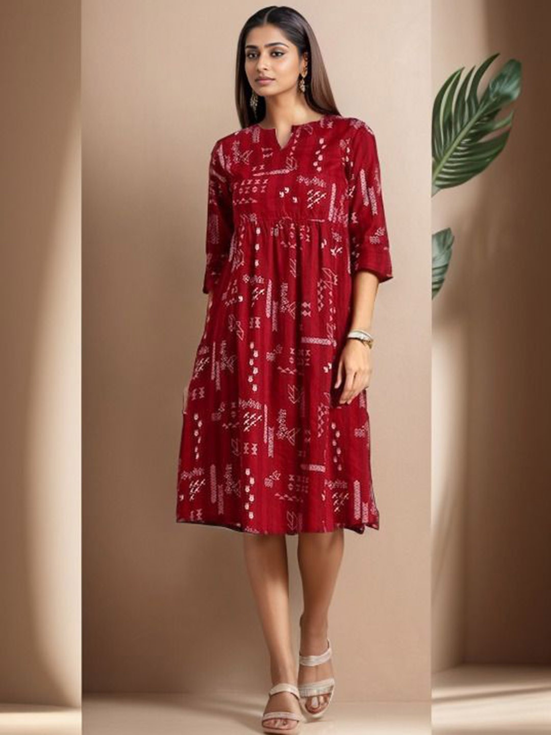 

CHIRAAI Women Geometric Floral Kurta, Maroon