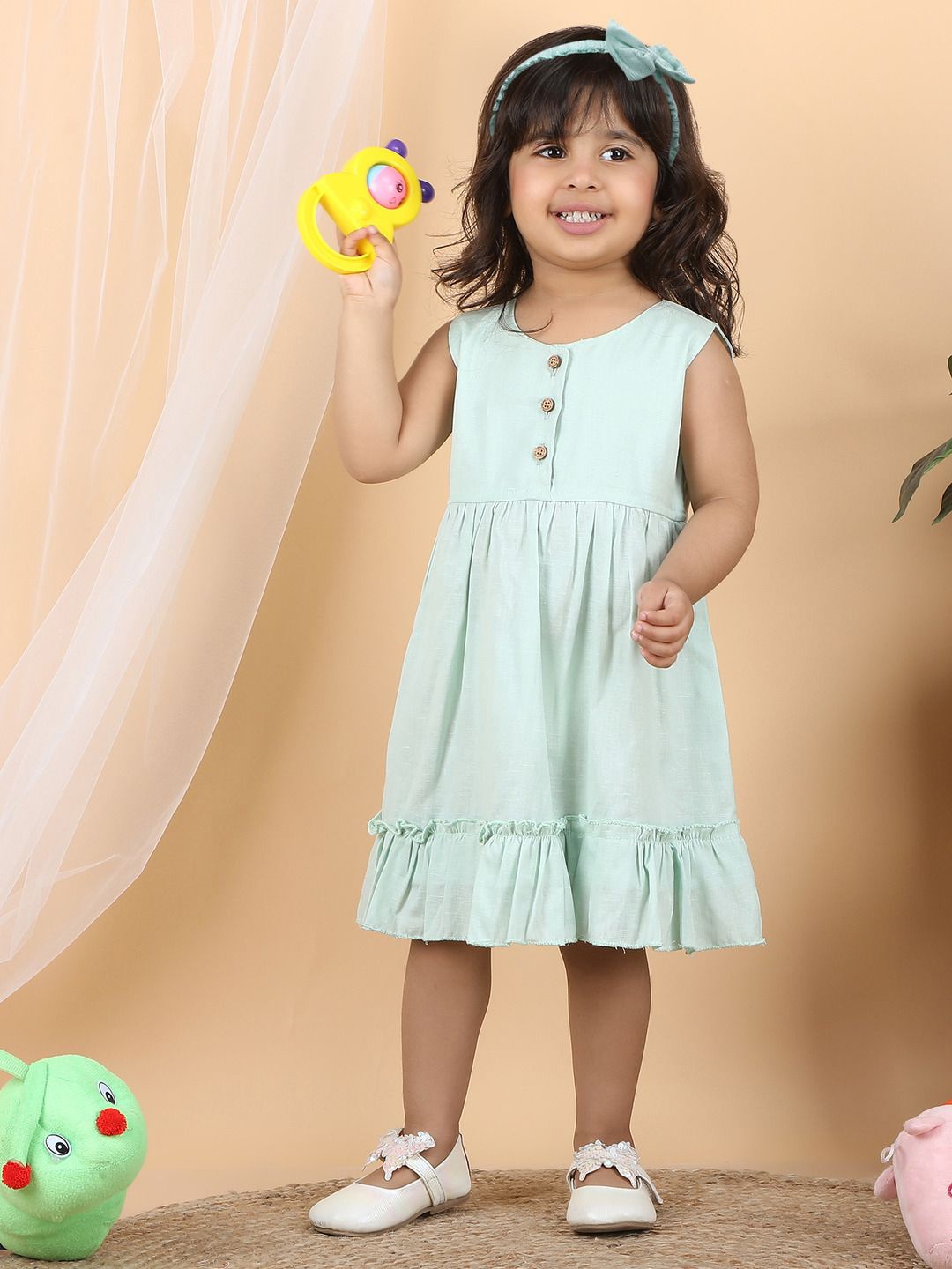

Polka Tots Solid A-Line Dress, Green