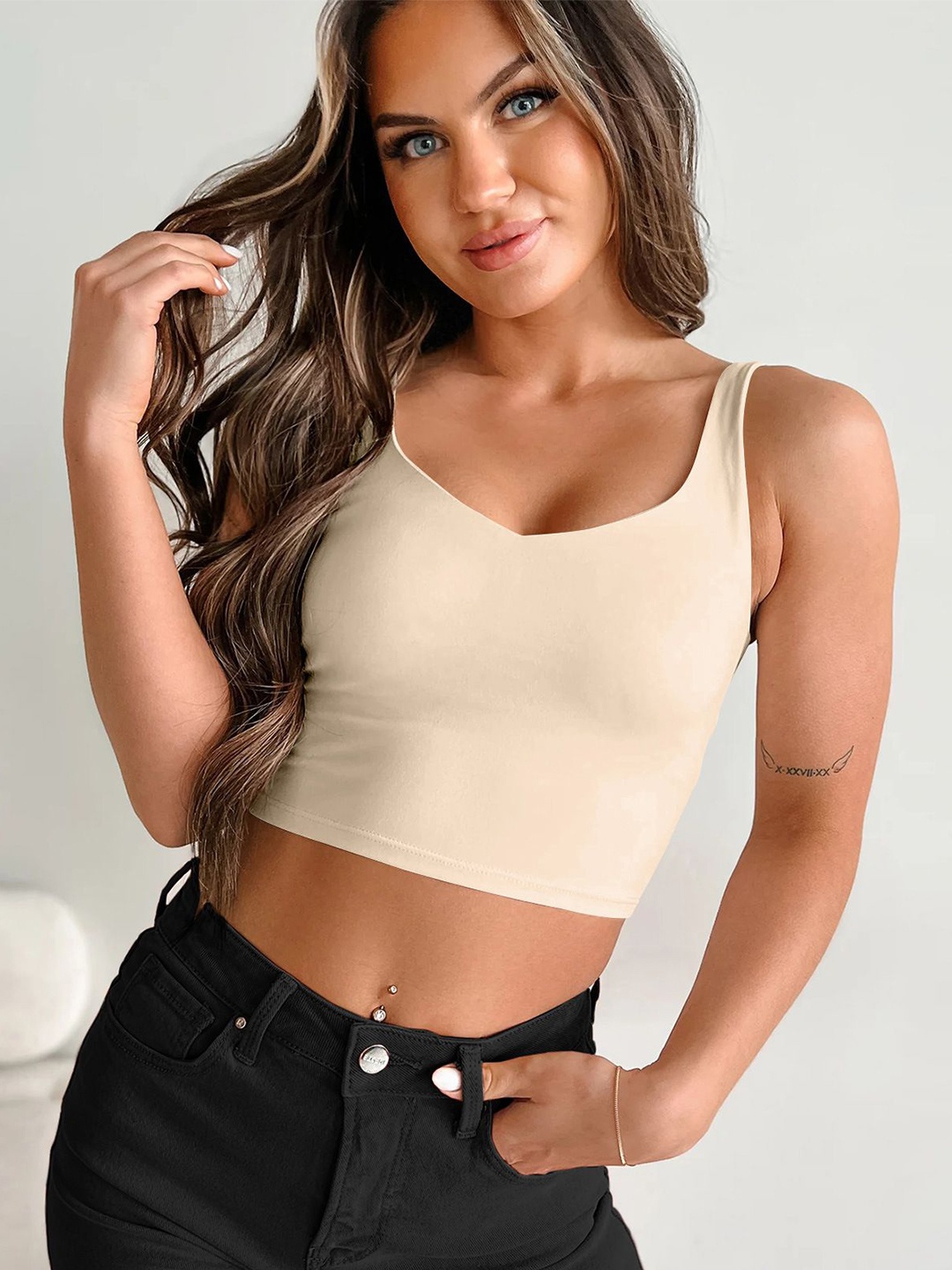 

HERE&NOW Styled Back Crop Top, Beige