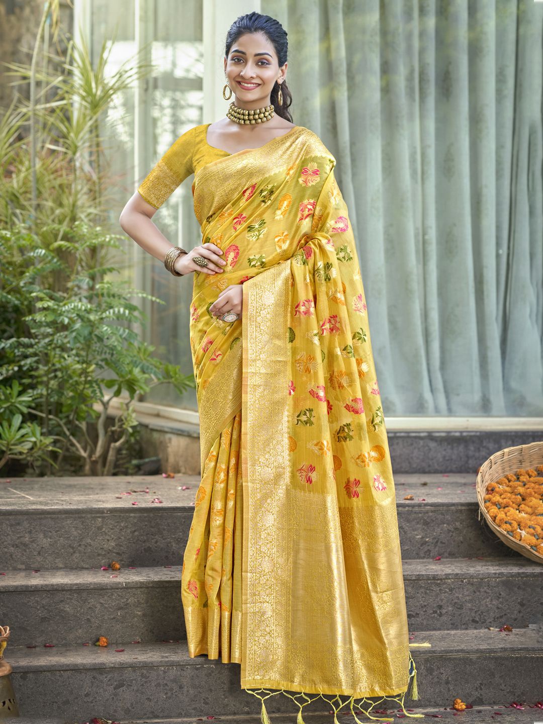 

Ishin Woven Design Zari Organza Saree, Yellow