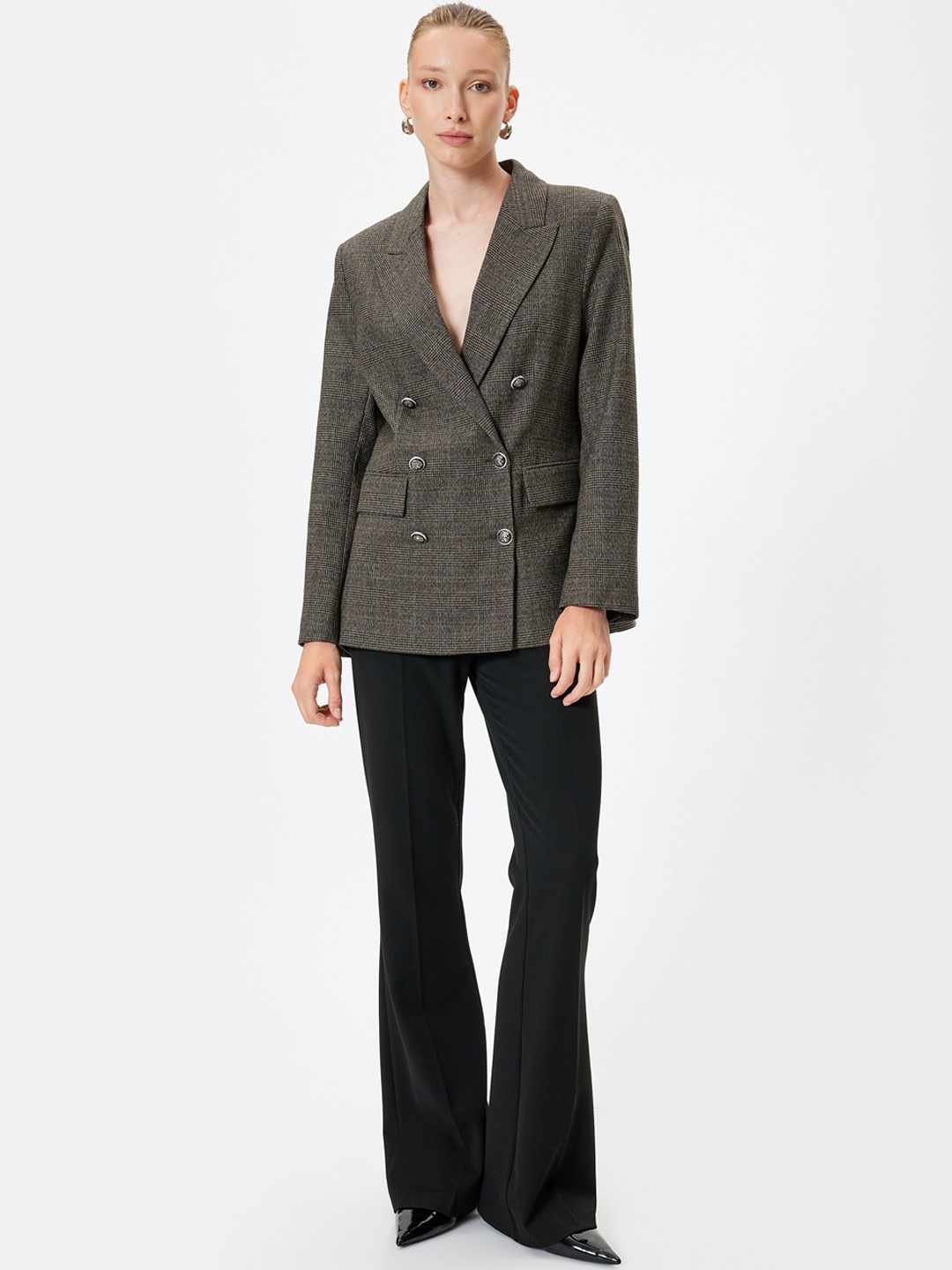 

Koton Printed Notched Lapel Collar Double Breasted Blazers, Brown