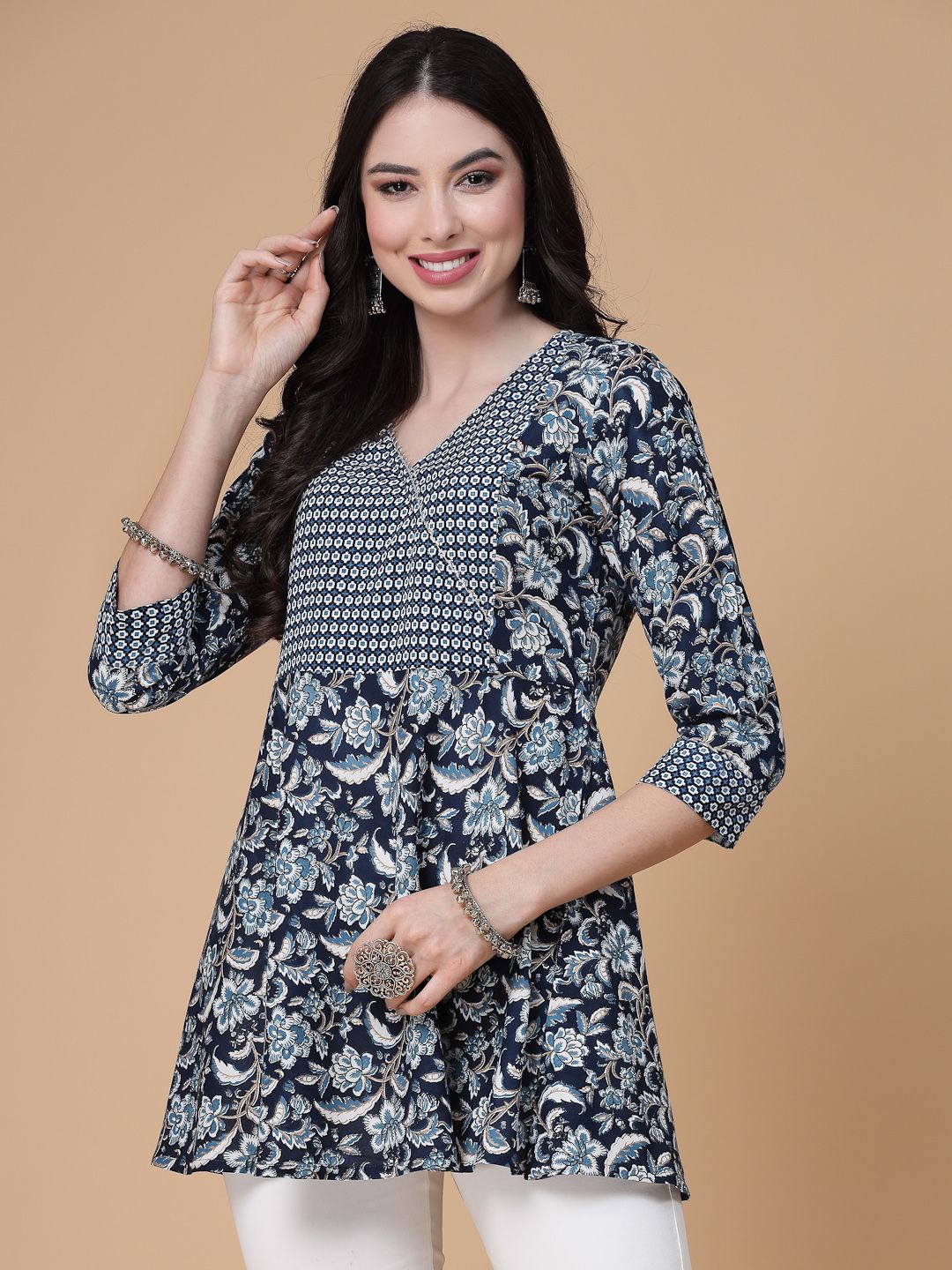 

SEVEN FLOWER Floral Print Peplum Top, Blue