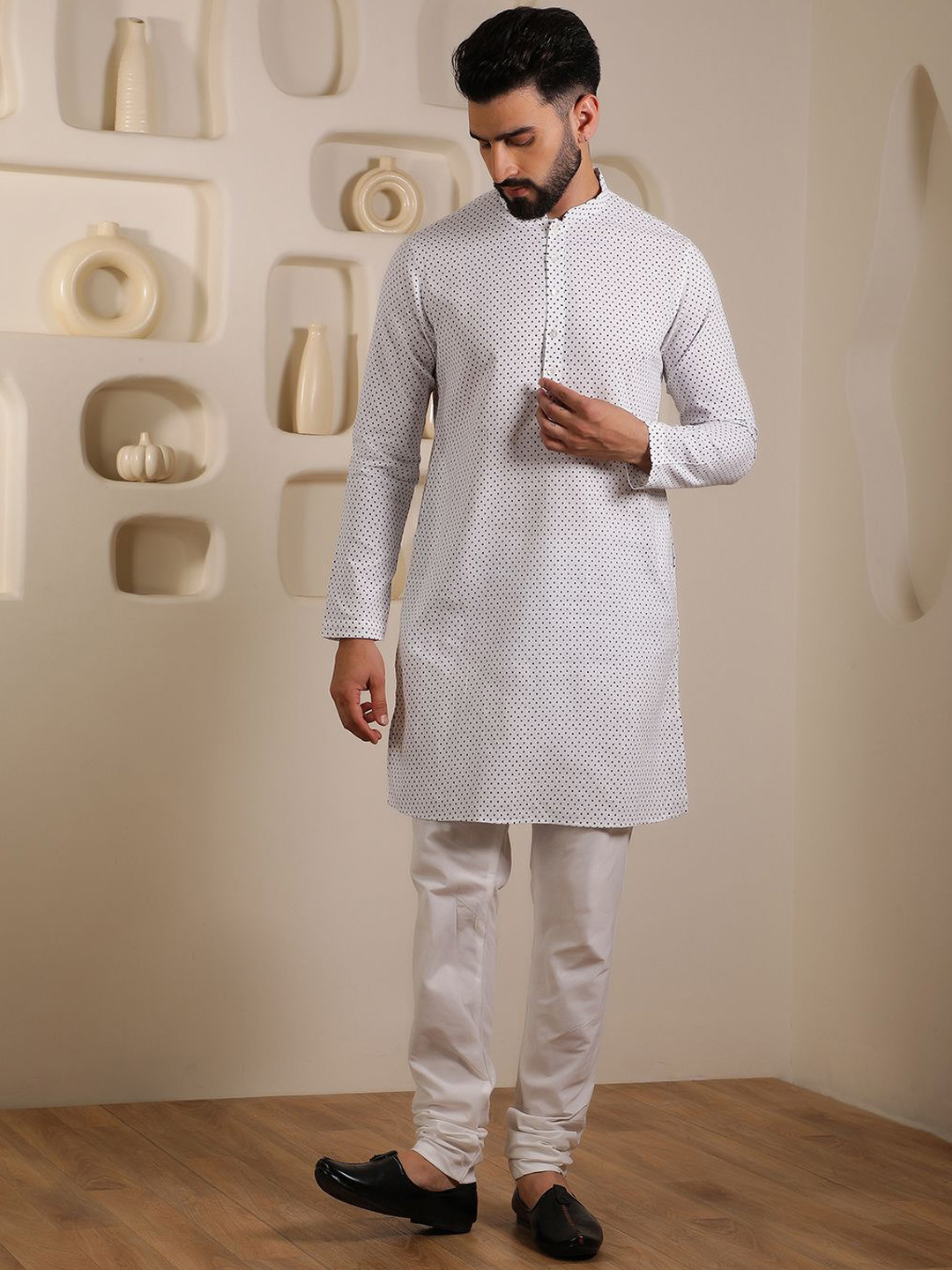 

Anouk Men Ethnic Motifs Printed Regular Pure Cotton Kurta with Churidar, White