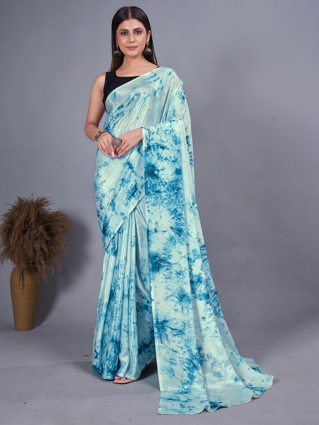 

Panzora Tie and Dye Art Silk Ready to Wear Saree, Blue