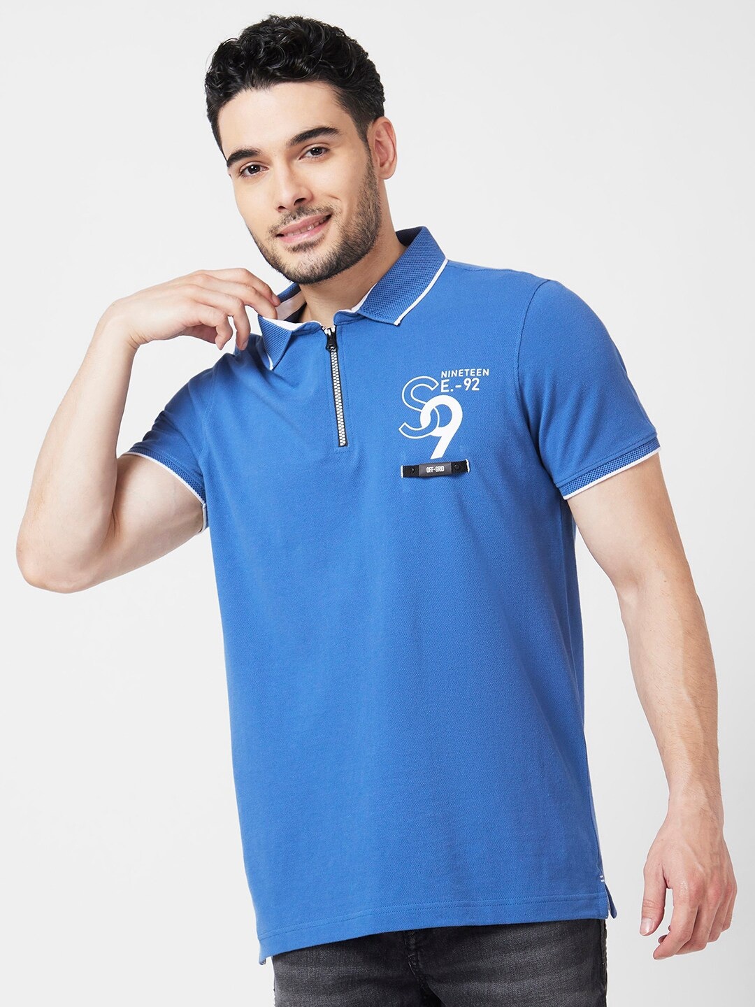

SPYKAR Polo Collar Applique Slim Fit Cotton Casual T-Shirt, Blue