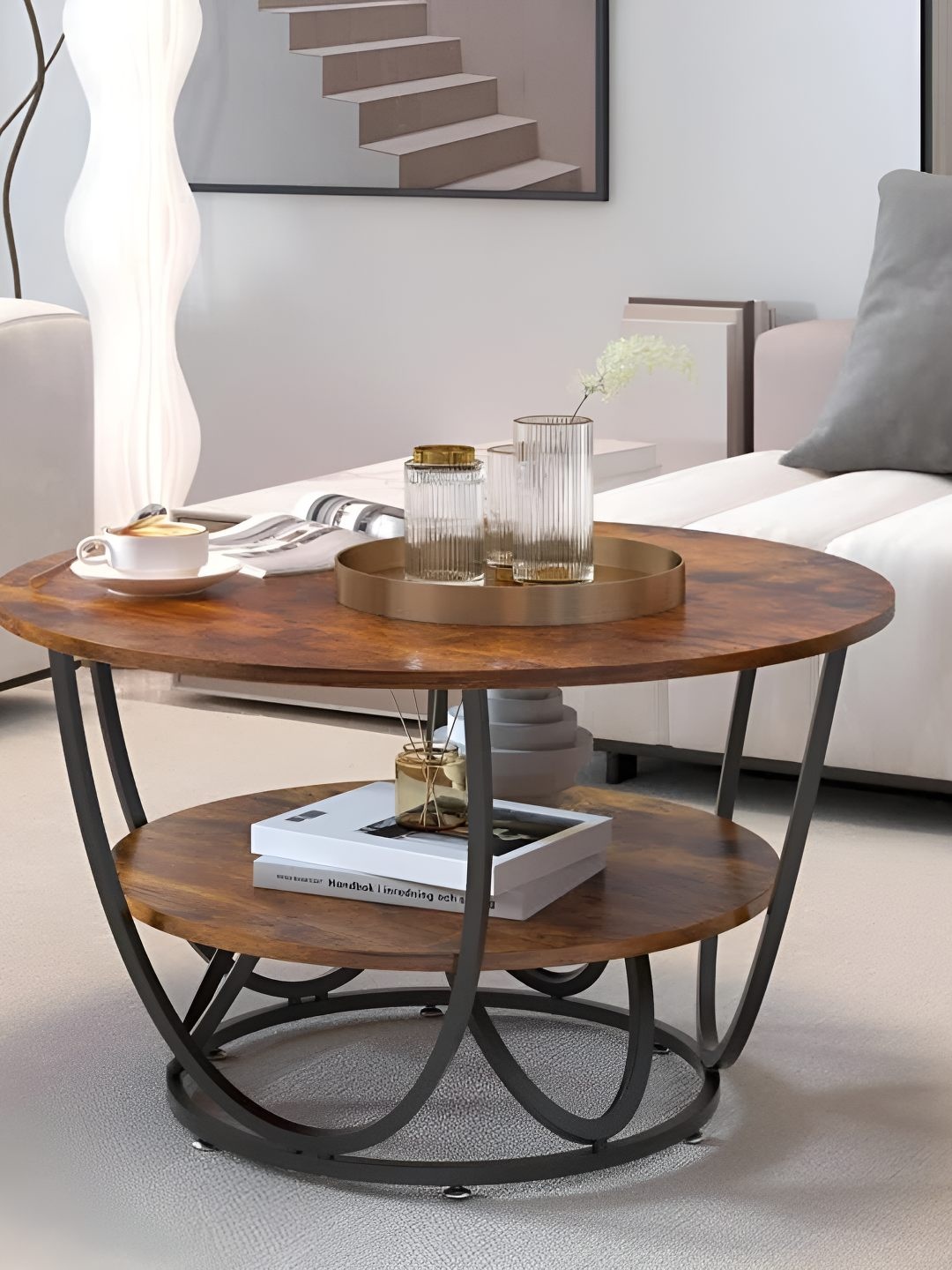 

Wooden Twist Black Round Coffee Table