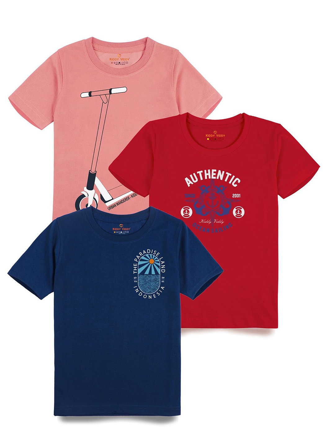 

AUSK Boys Pack Of 3 Typography Printed Round Neck Cotton T-Shirts, Orange