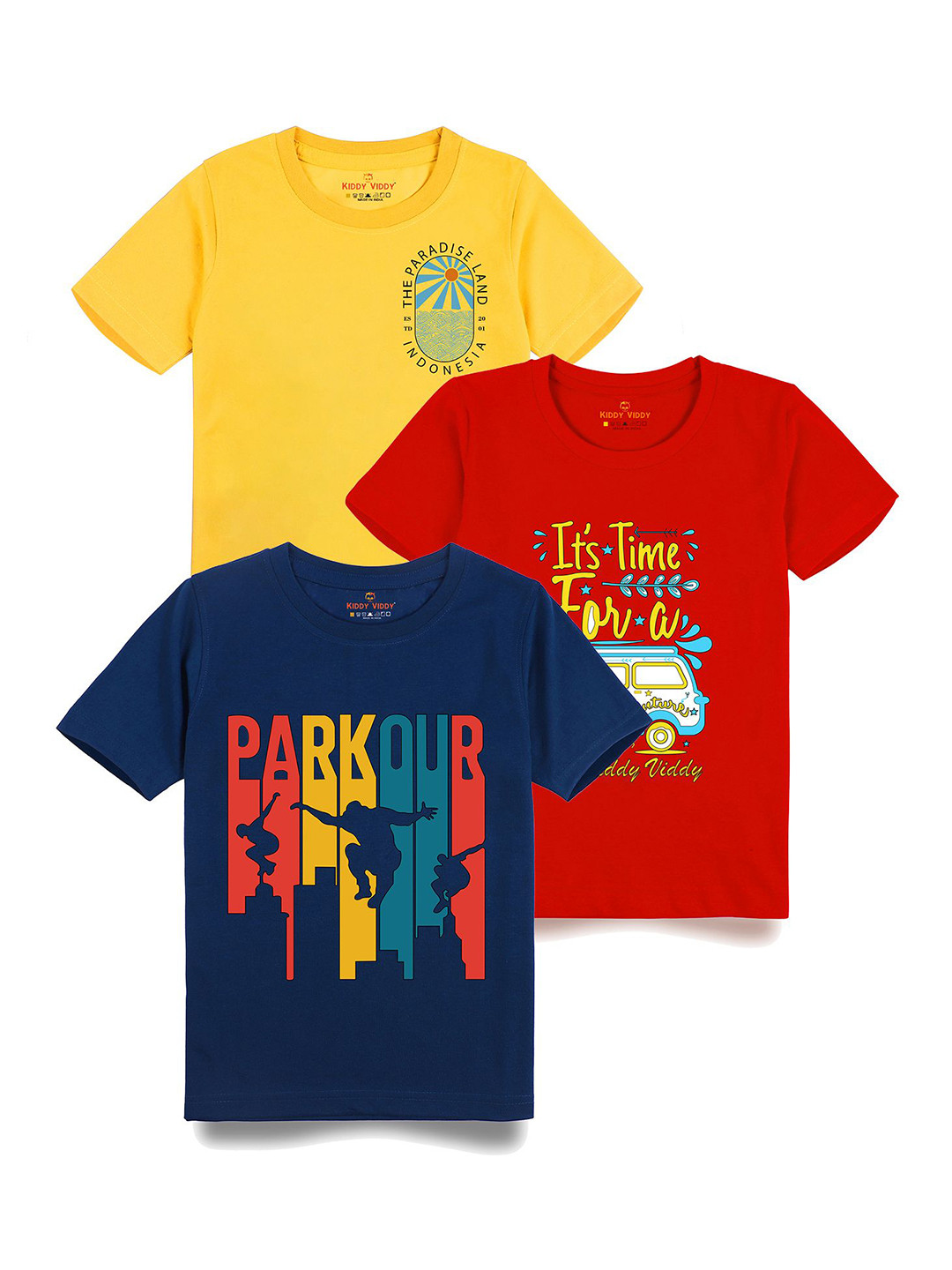 

AUSK Boys Pack Of 3 Graphic Printed Round Neck Cotton T-Shirts, Beige
