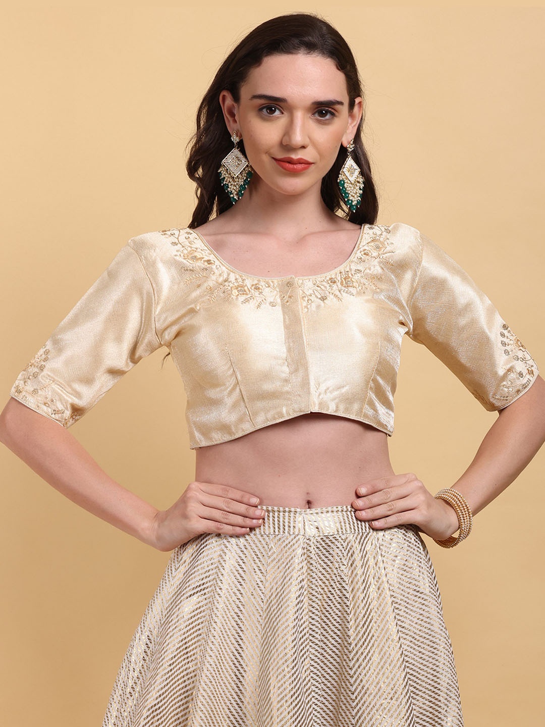 

Globon Embellished Sequined saree blouse, Cream