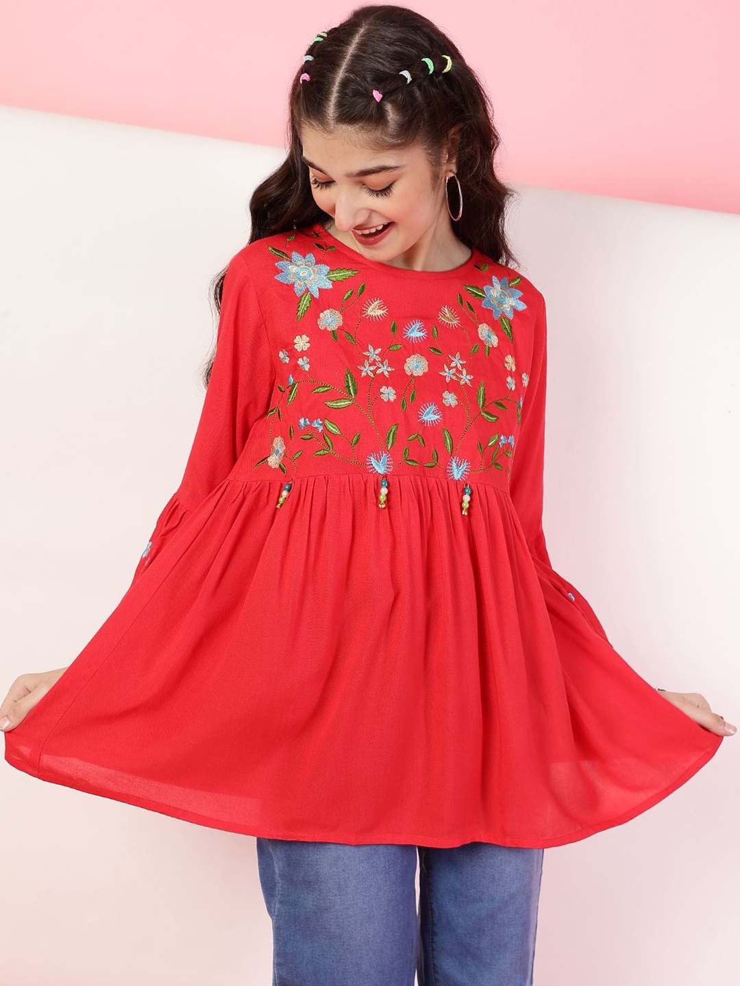 

BAESD Floral Embroidered Top, Red