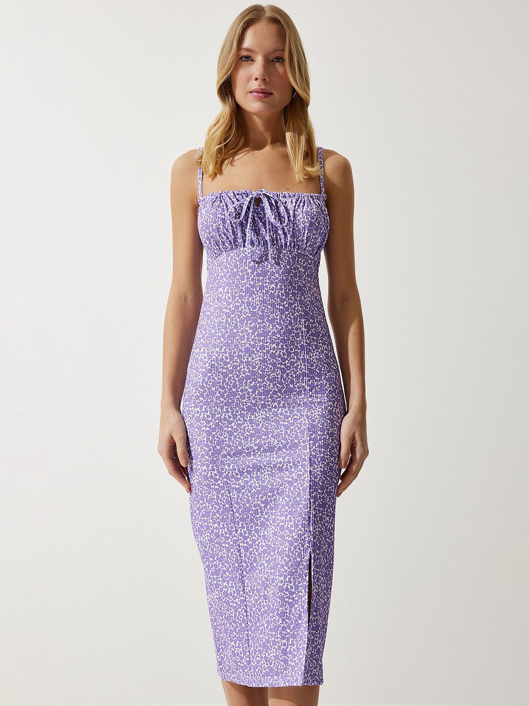 

Happiness Istanbul Women Print Bodycon Midi Dress, Lavender