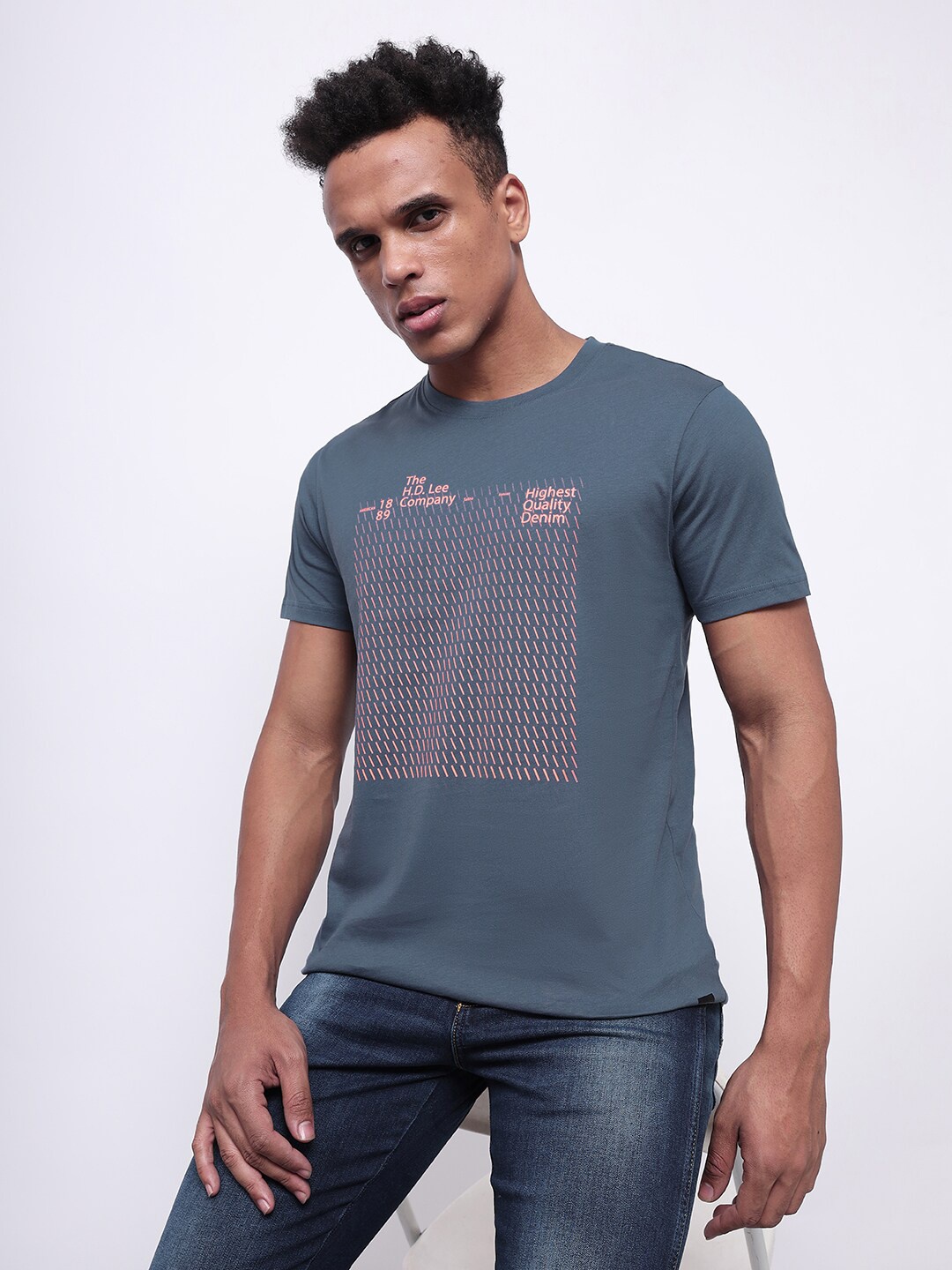 

Lee Typography Printed Slim Fit Cotton T-shirt, Blue