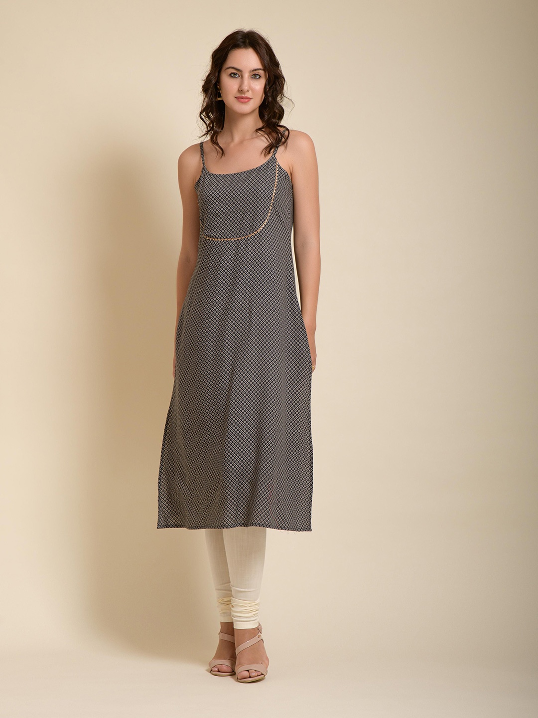 

Mfestiva Printed A-Line Kurta, Black