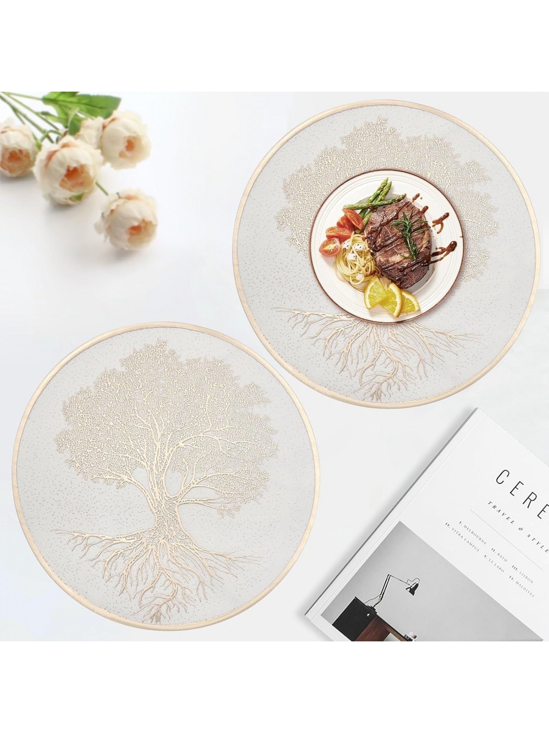 

Dakshya Industries 2 Pieces White & Gold-Toned Embellished Table Placemats