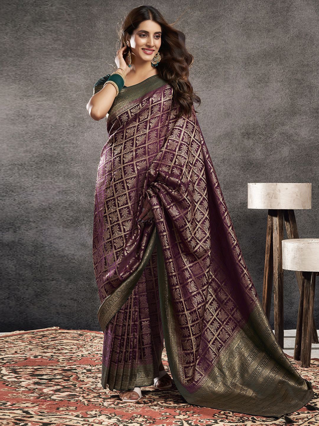 

Satrani Woven Design Zari Satin Patola Saree, Green