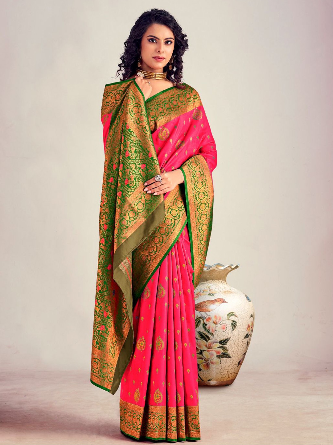 

NK Textiles Woven Design Zari Kanjeevaram Saree, Pink