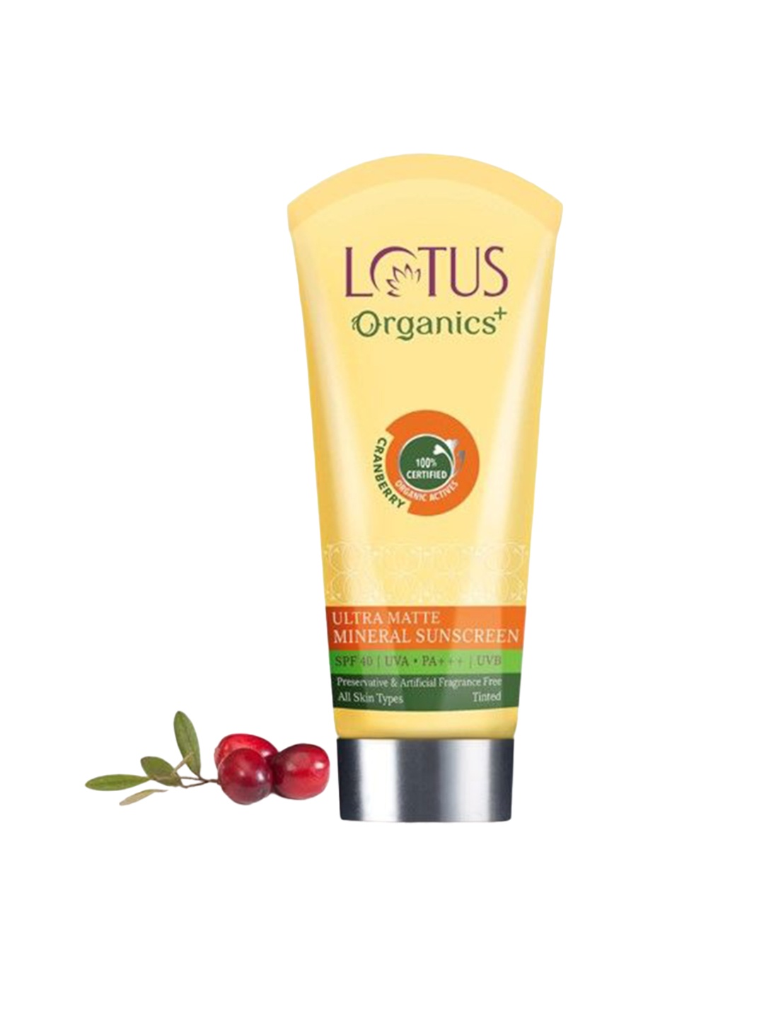 

Lotus Organics+ Cranberry Ultra Matte SPF 40 Tinted Mineral Sunscreen - 100g, Yellow