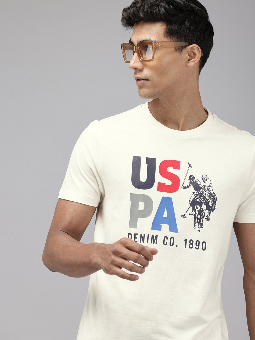 

U.S. Polo Assn. Denim Co. Brand Logo Printed Pure Cotton Slim Fit T-shirt, Off white