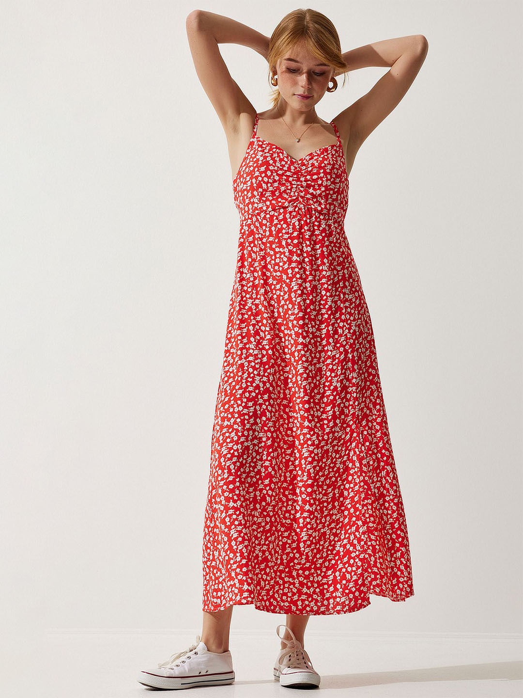 

Happiness istanbul Floral Printed Empire Maxi Dress, Red