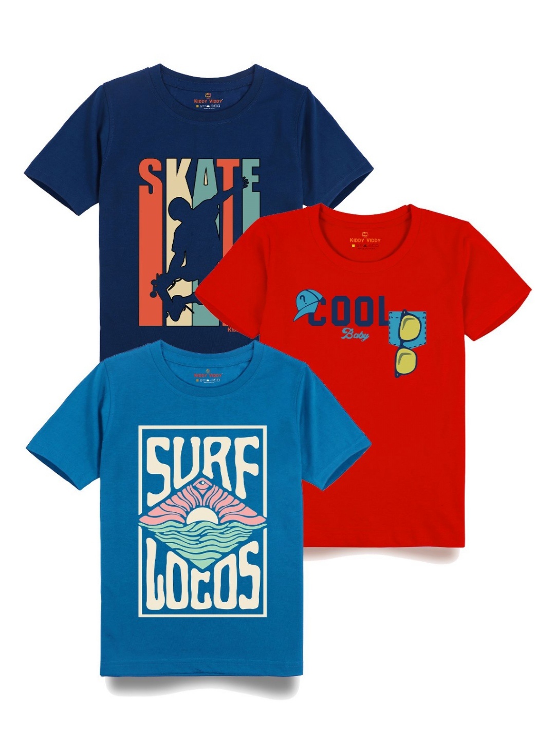 

AUSK Boys Pack Of 3 Graphic Printed Round Neck Cotton T-Shirts, Blue