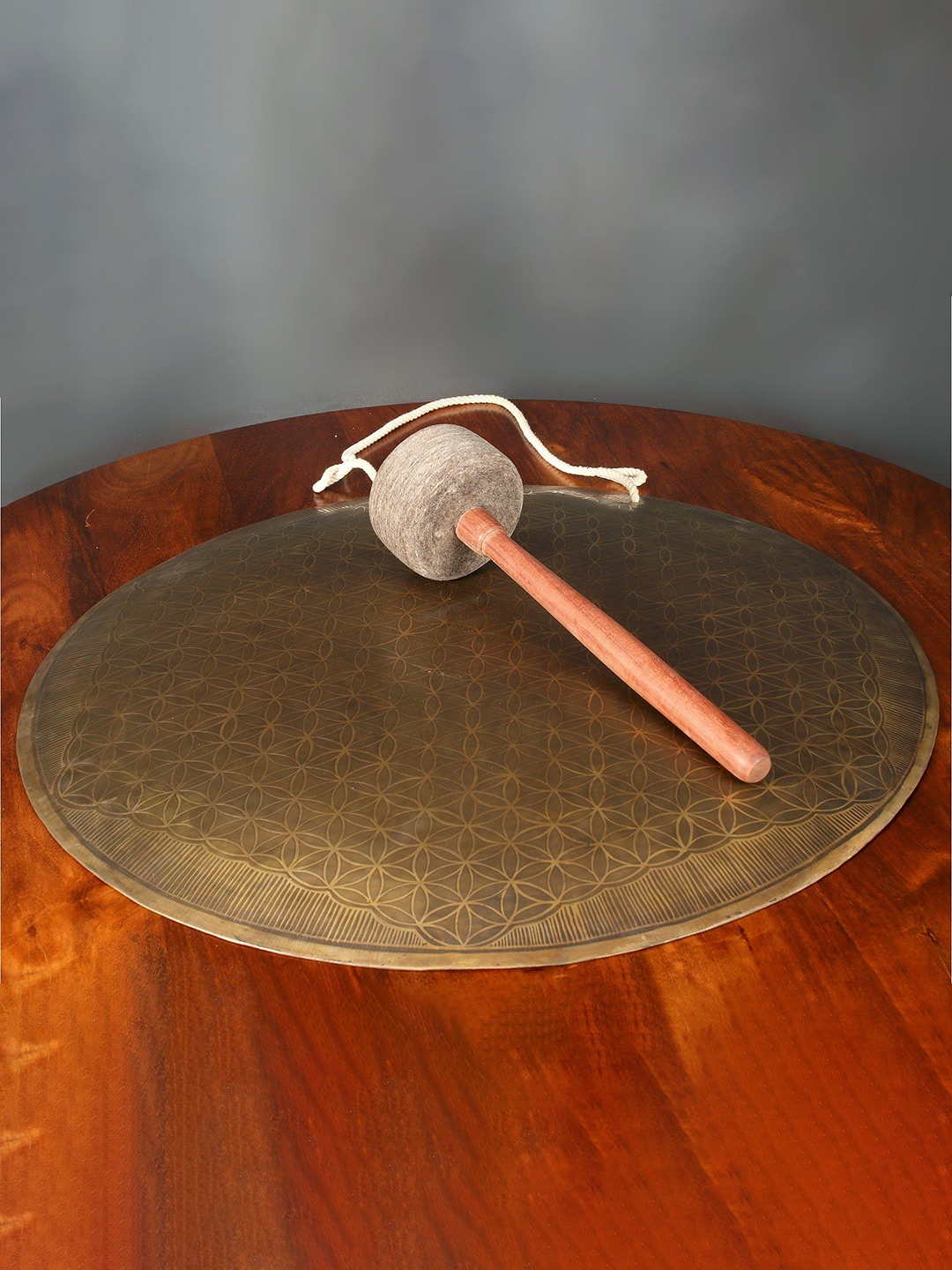 

Exotic India Gold-Toned Flower Of Life Tibetan Healing Gong Textured Brass Meditation Gong