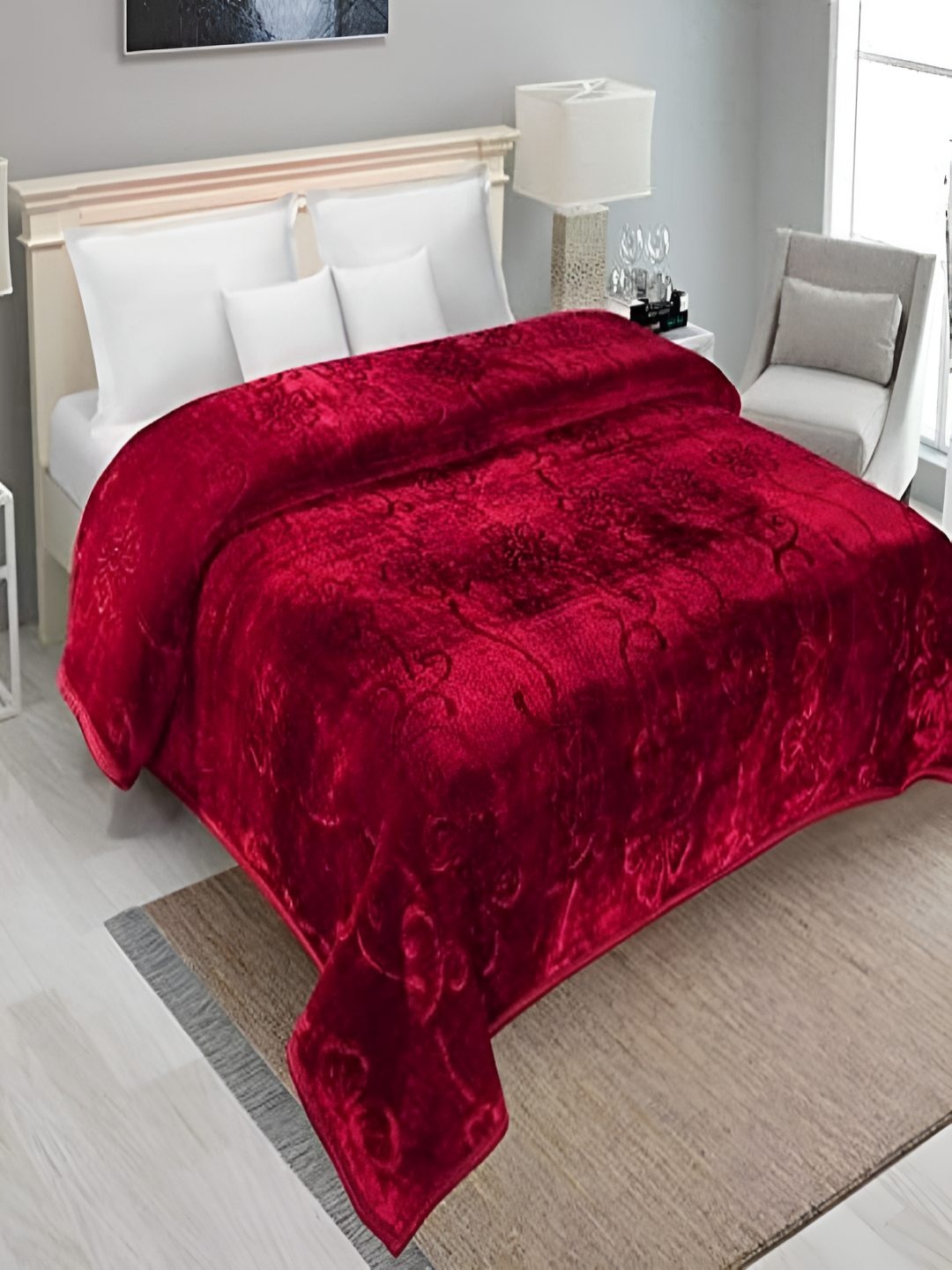 

tundwal's Maroon Geometric Mink Heavy Winter Single Bed Blanket