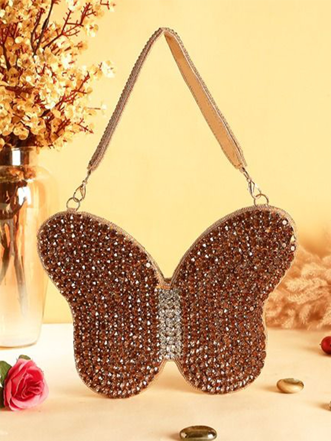 

Swisni Embellished Butterfly Box Clutch, Gold