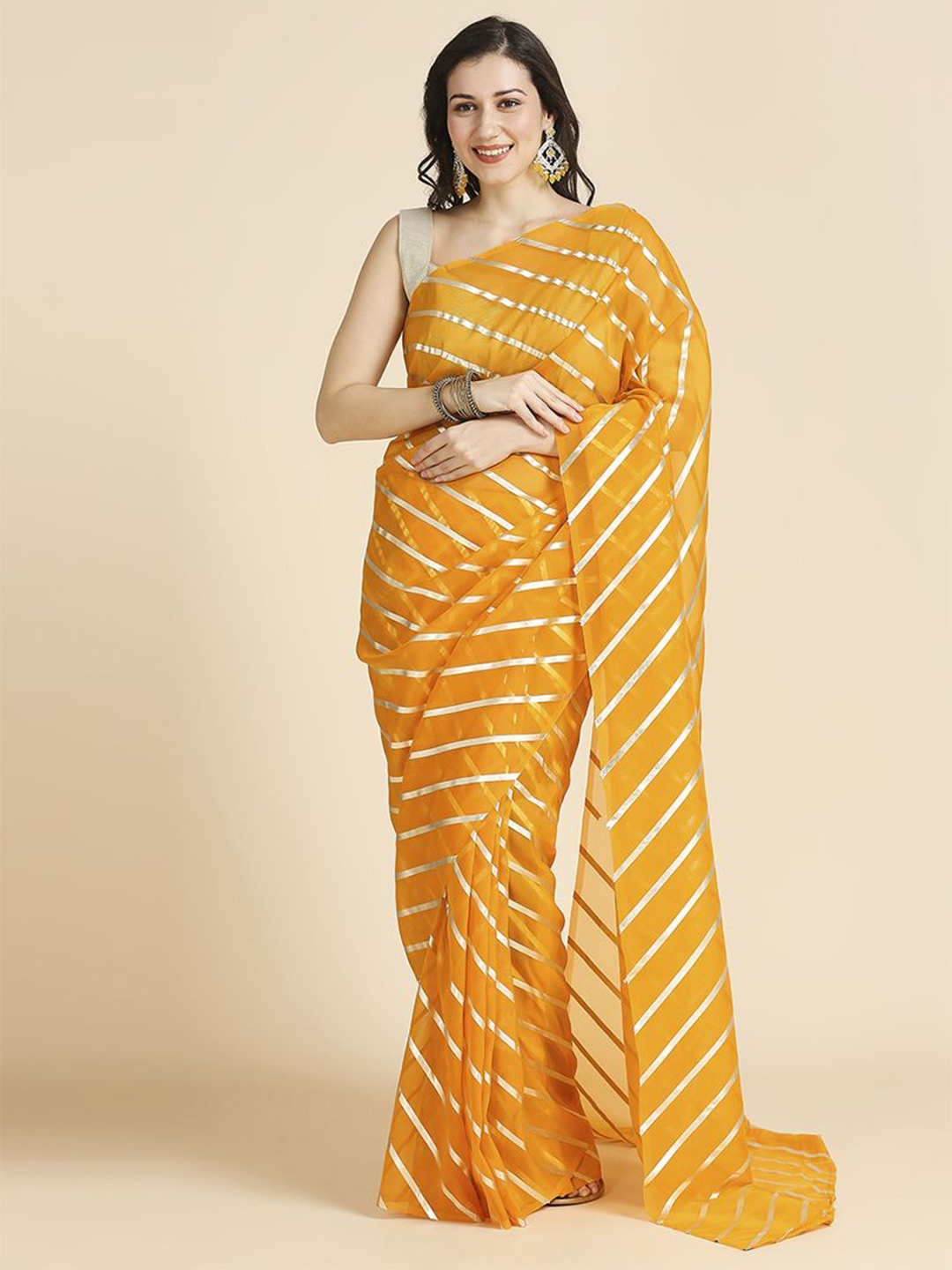 

ASISA Striped Zari designer Saree with blouse piece, Yellow