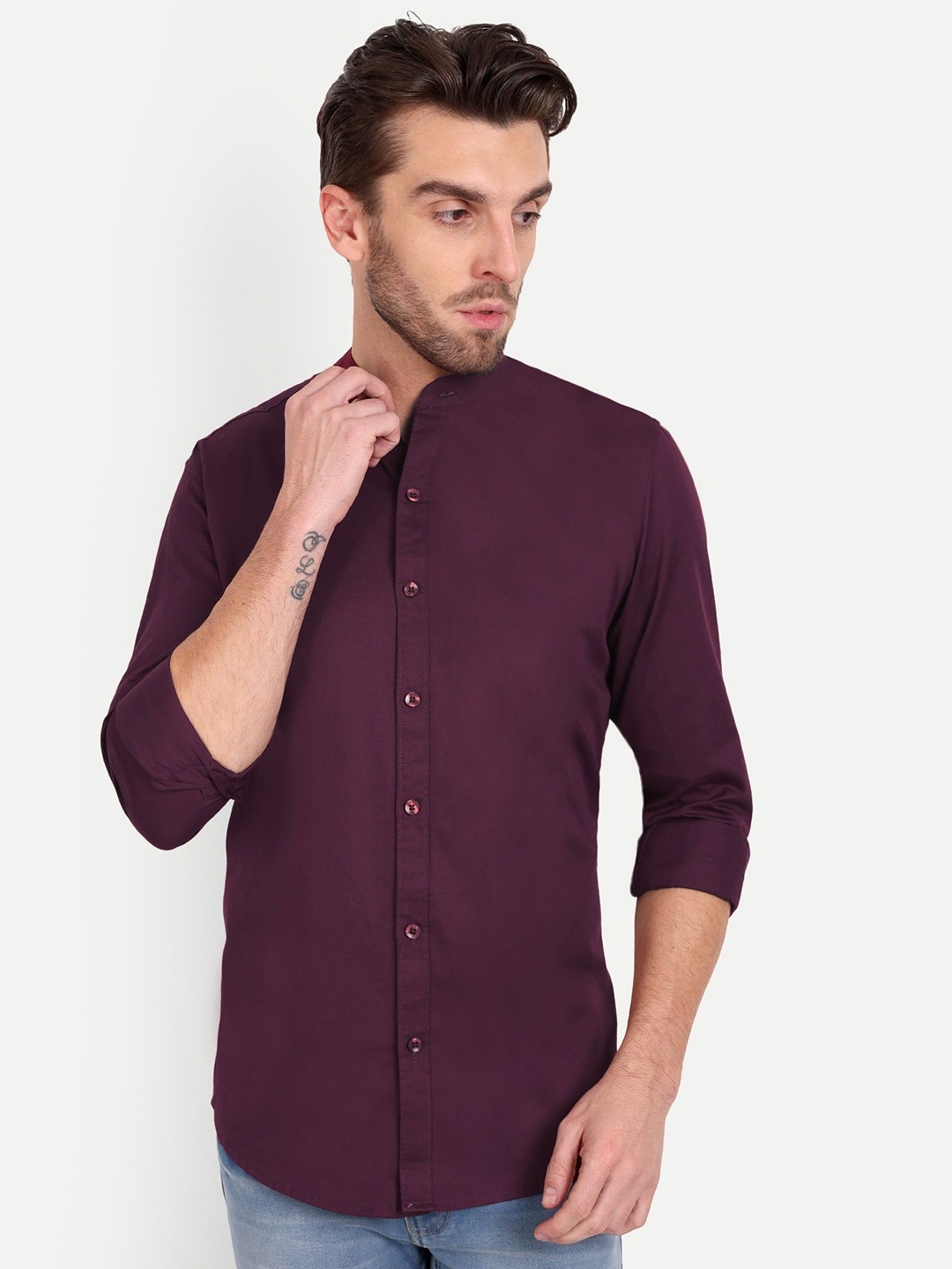 

MEGHZ Men Slim Fit Opaque Casual Shirt, Magenta