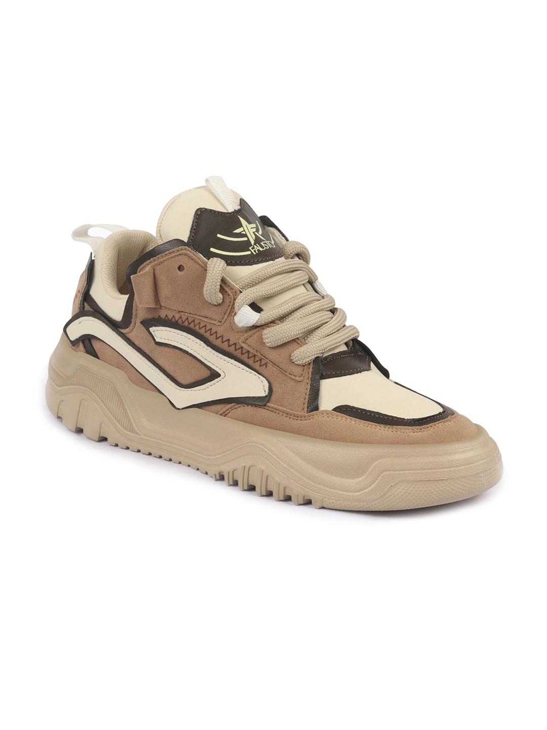 

FAUSTO Men Colourblocked PU Lightweight Mid-Top Sneakers, Beige