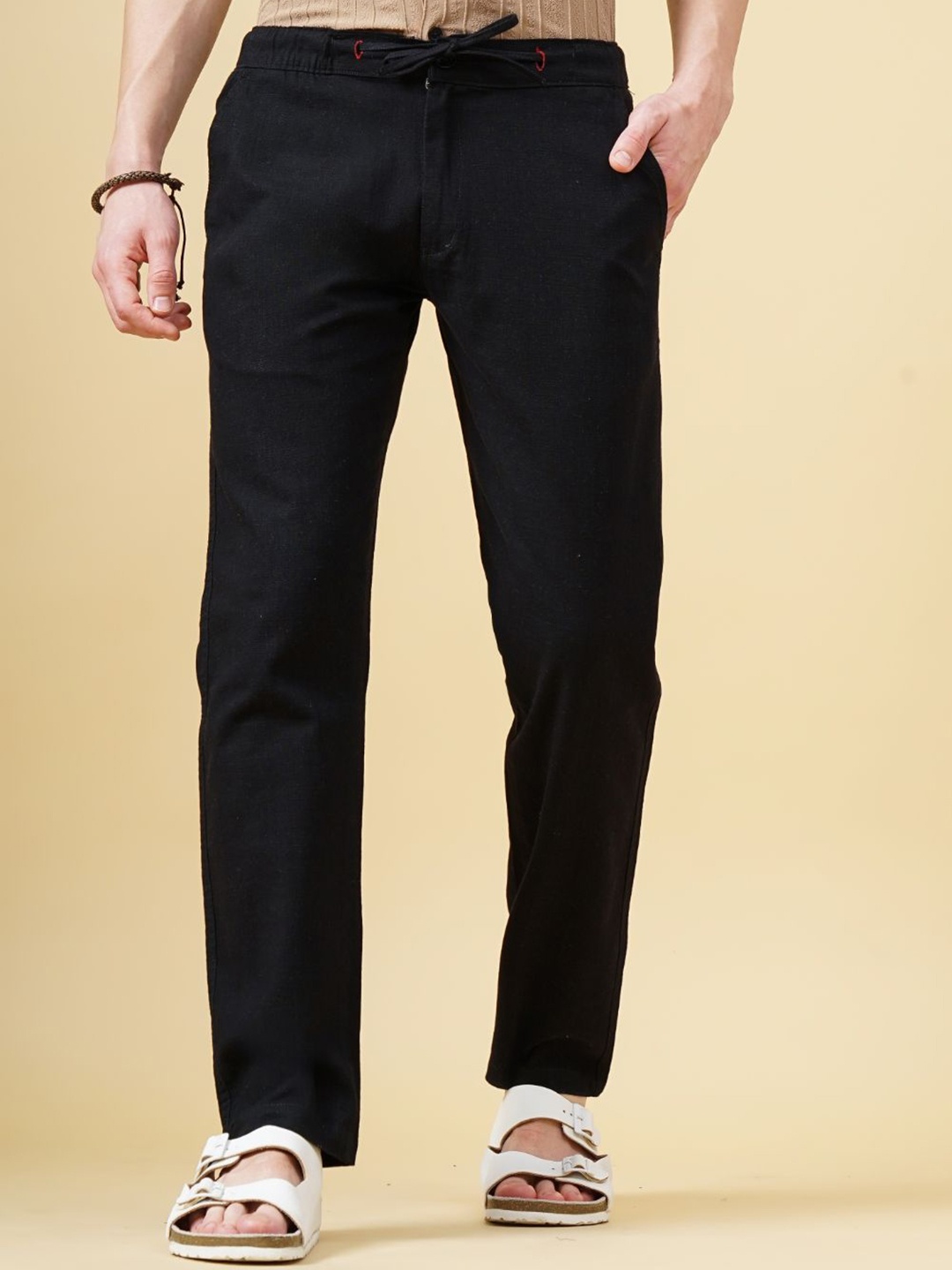 

PAUL STREET Men Relaxed Loose Fit Trousers, Black