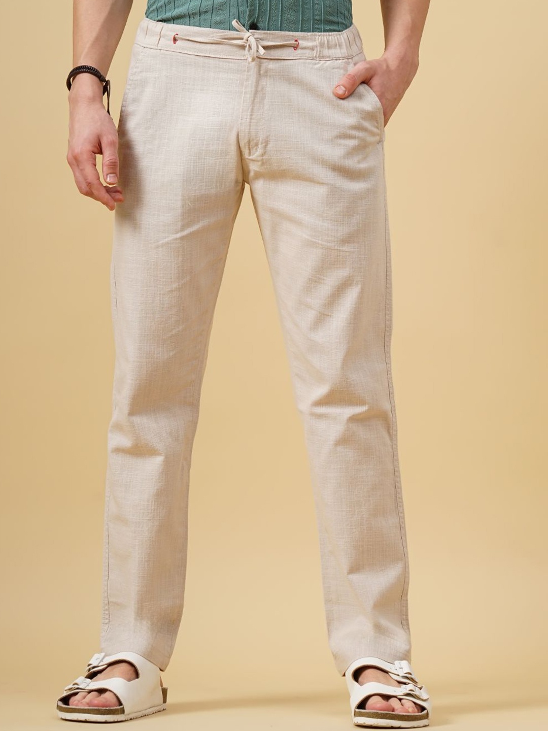 

PAUL STREET Men Relaxed Loose Fit Regular Trousers, Beige