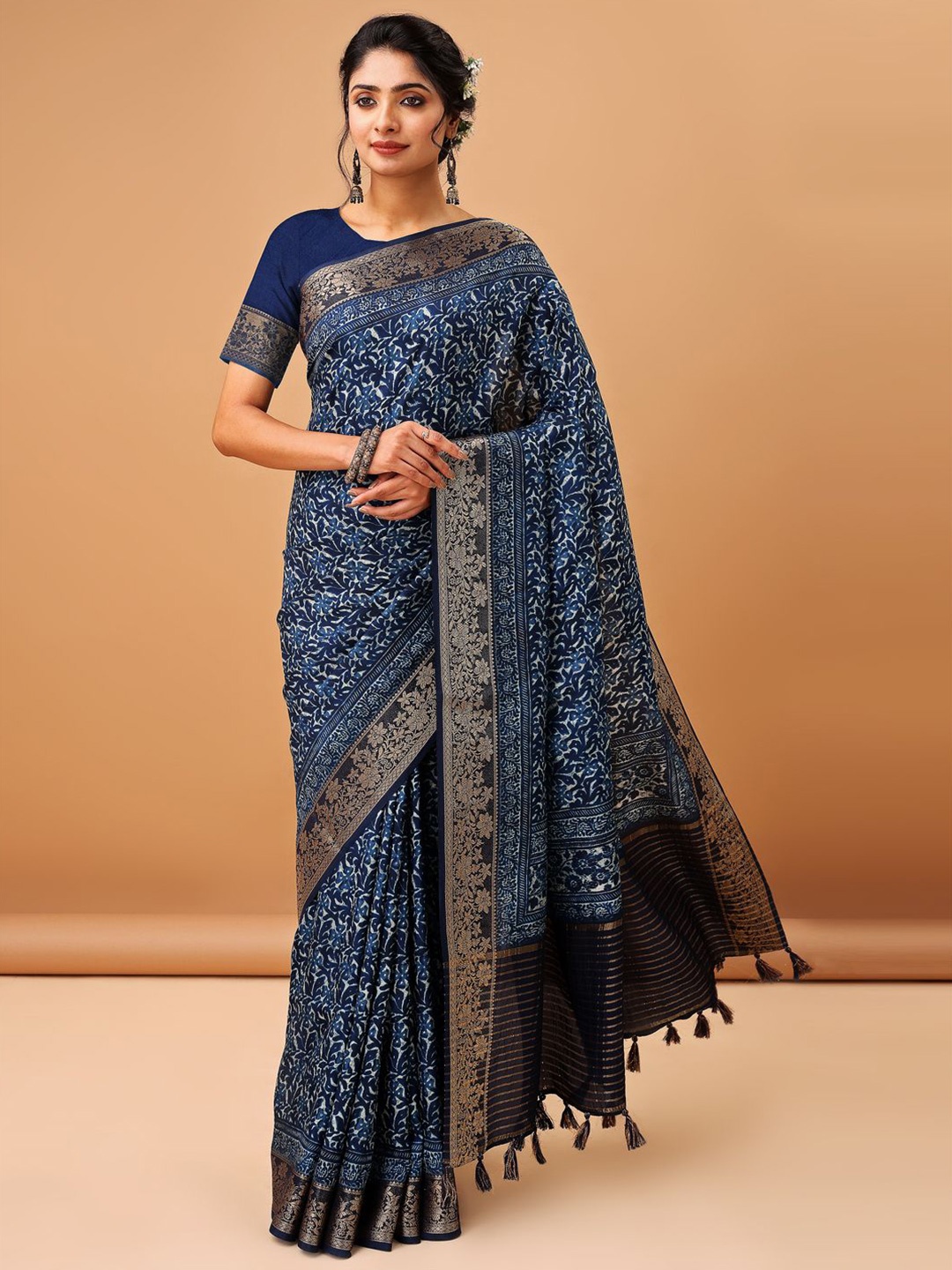 

ETHNIC TODAY Ethnic Motifs Zari Saree, Blue