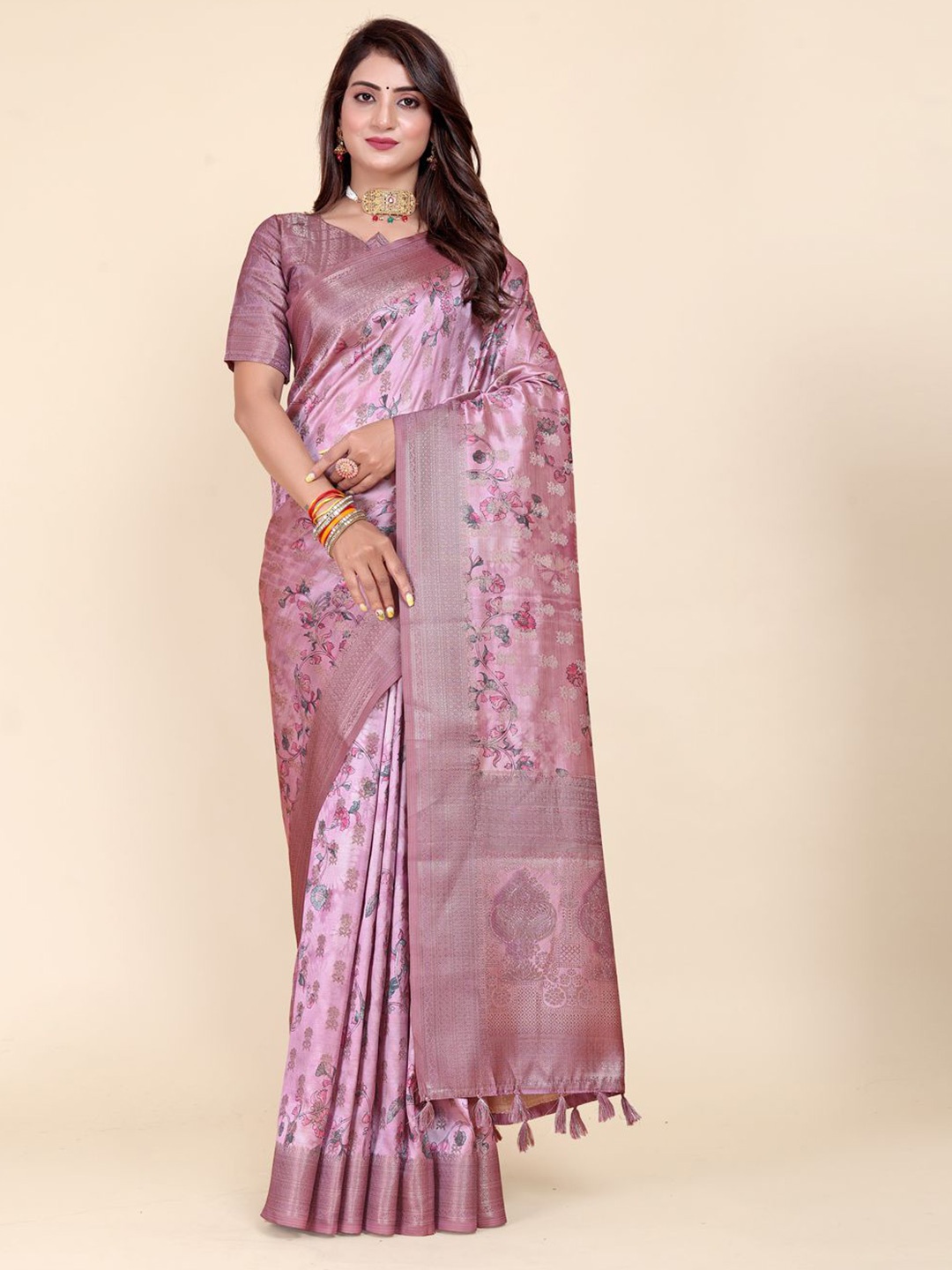 

ETHNIC TODAY Kalamkari Zari Saree, Pink