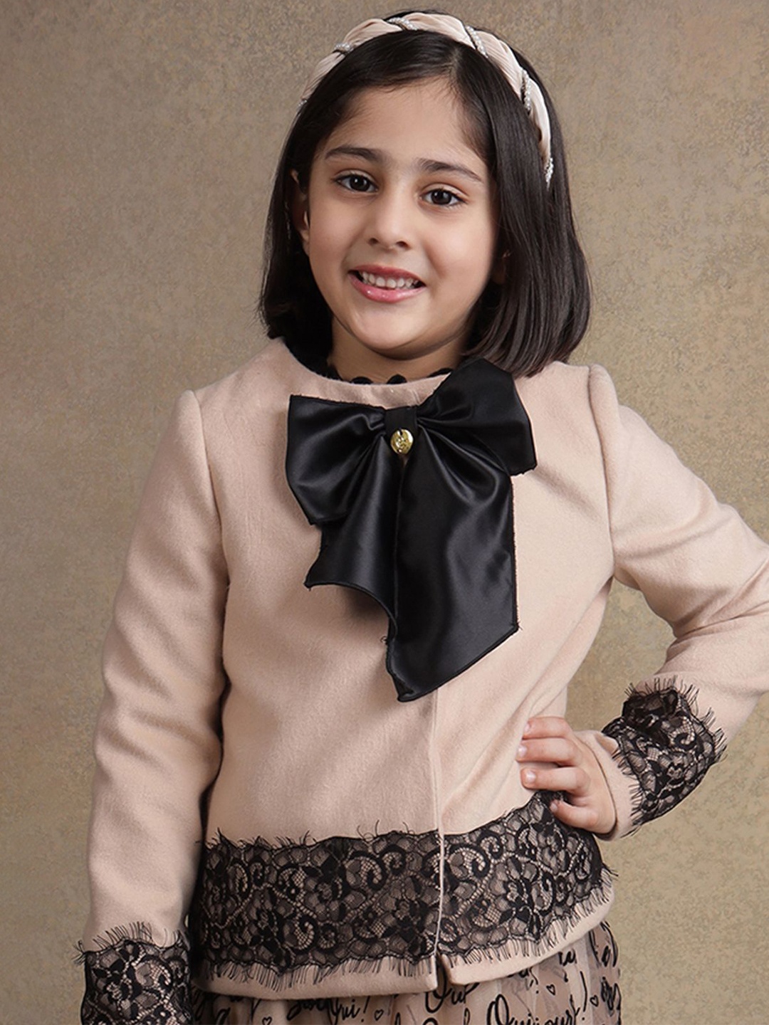 

One Friday Girls Floral Open Front Jacket, Beige