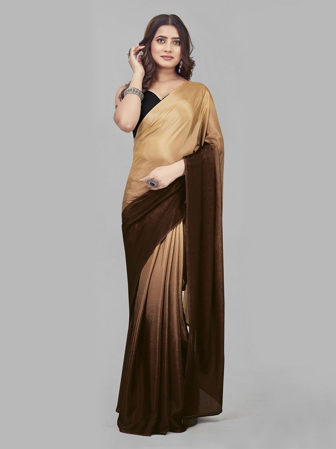 

Aika Ombre Pure Chiffon Ready to Wear Saree, Brown