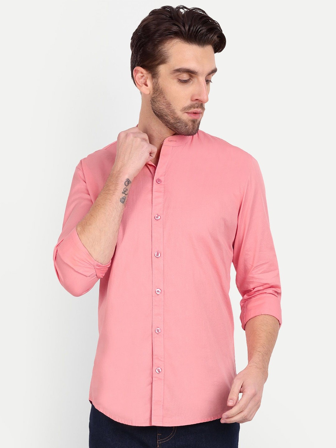 

MEGHZ Men Slim Fit Opaque Casual Shirt, Pink