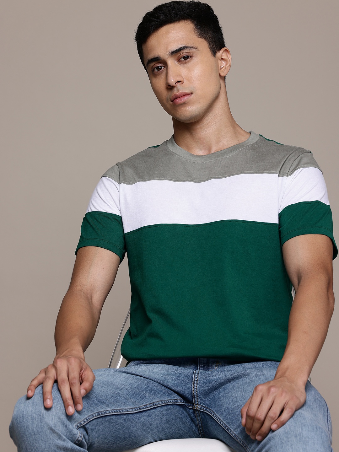 

The Roadster Lifestyle Co. Striped Pure Cotton T-shirt, Green