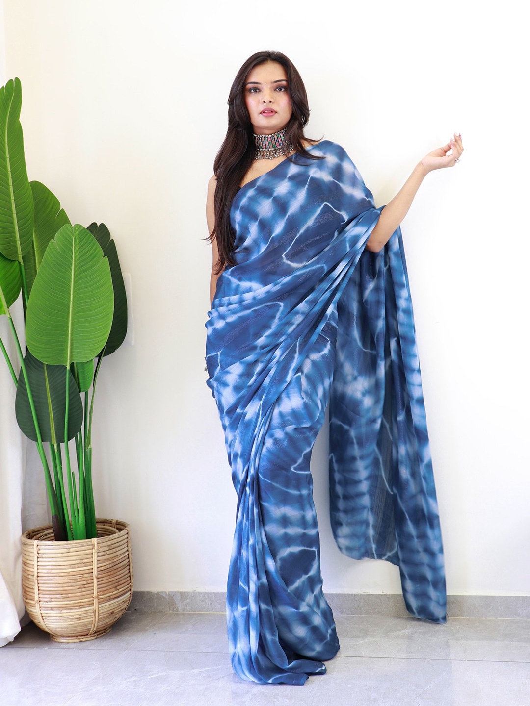 

Panzora Tie and Dye Ready to Wear Saree, Blue