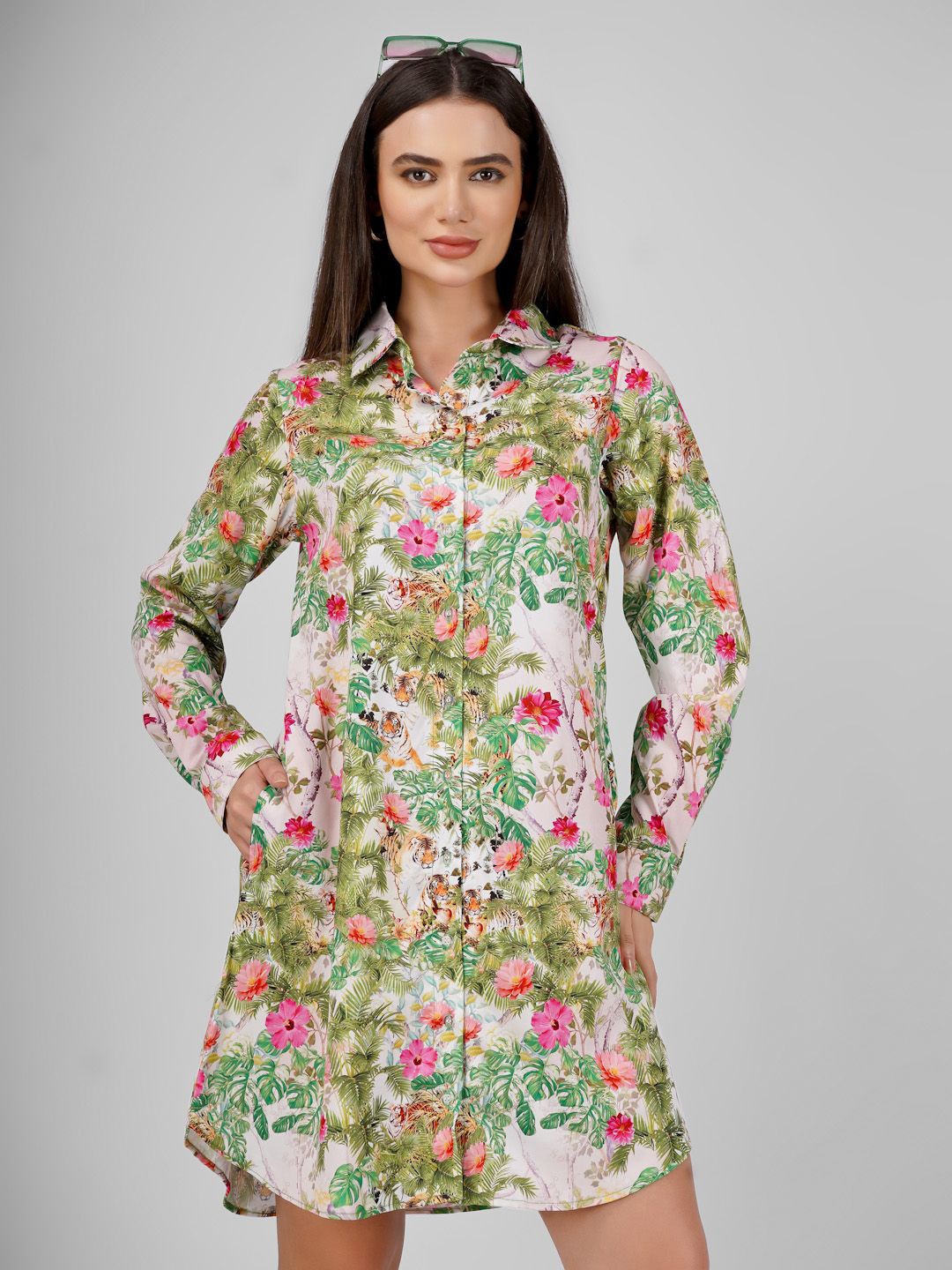 

Sukshat A-Line Floral Mini Shirt Dress, Off white