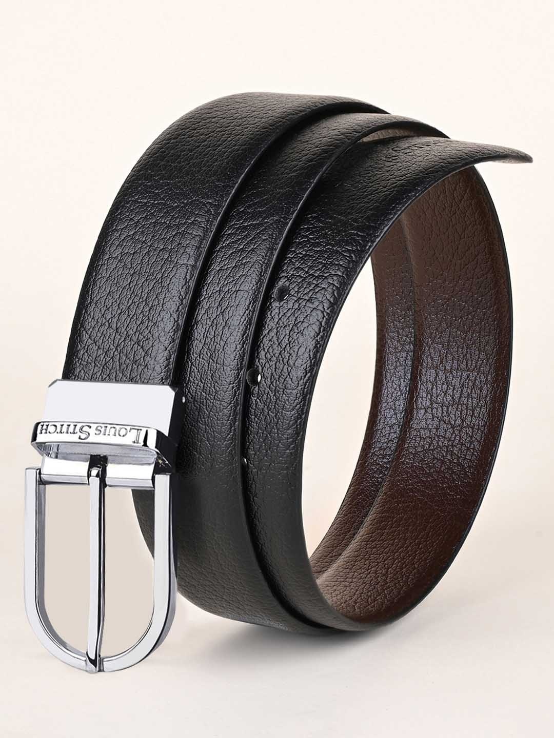 

LOUIS STITCH Men Black & Brown Textured Leather Reversible Formal Belt