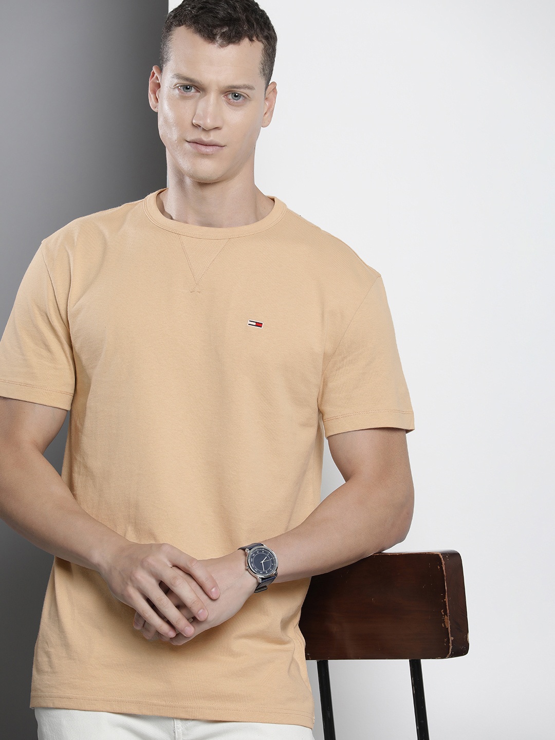 

Tommy Hilfiger Pure Cotton Round Neck Solid Casual T-shirt, Beige