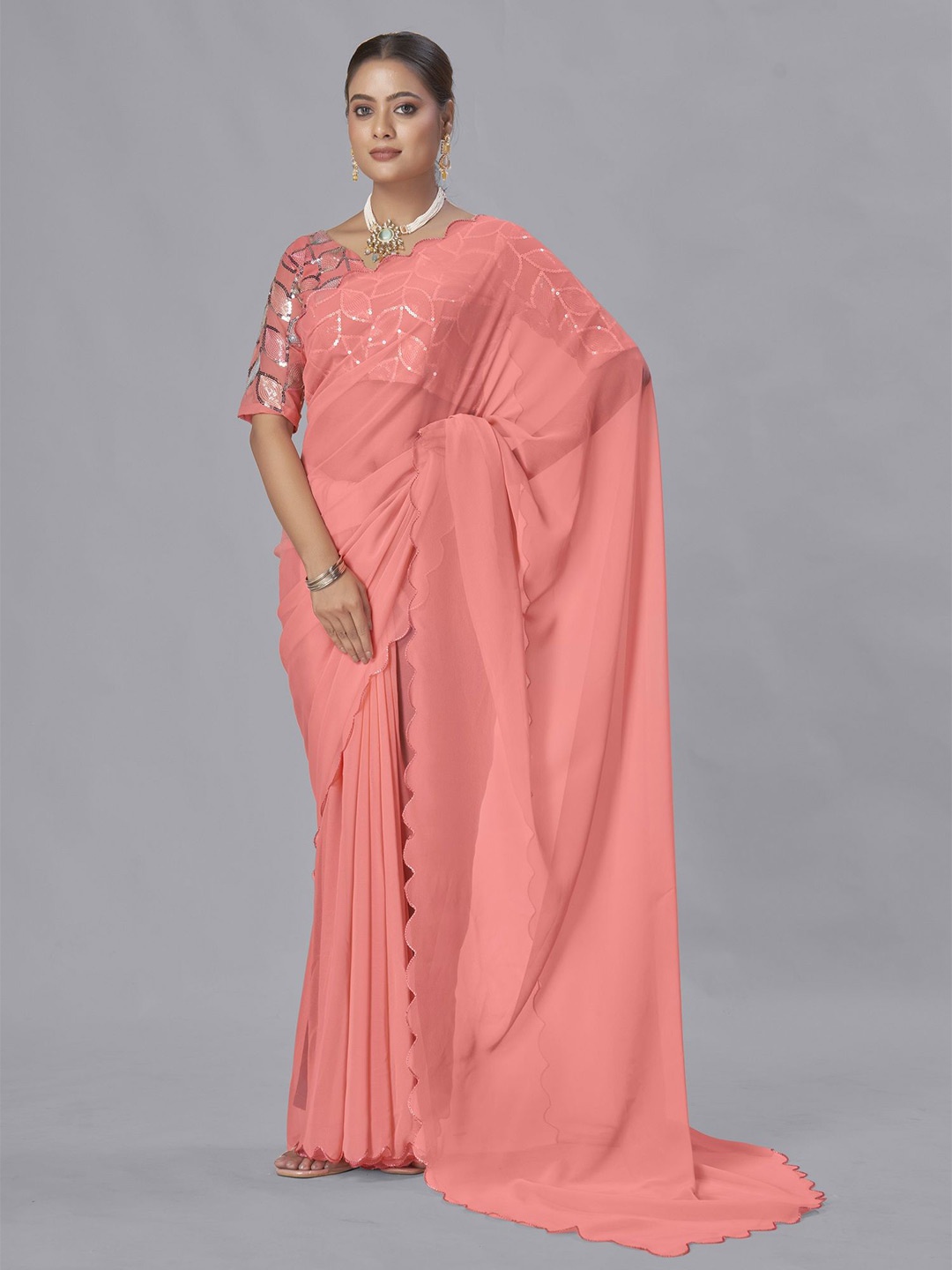 

Aika Pure Georgette Solid Saree, Orange