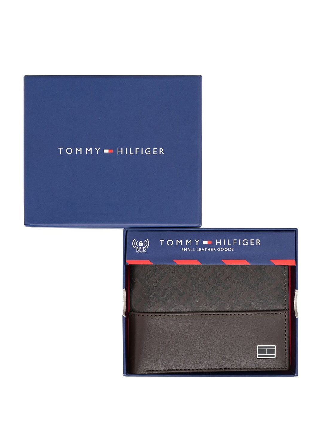 

Tommy Hilfiger Men Geometric Printed Leather Two Fold Wallet, Brown