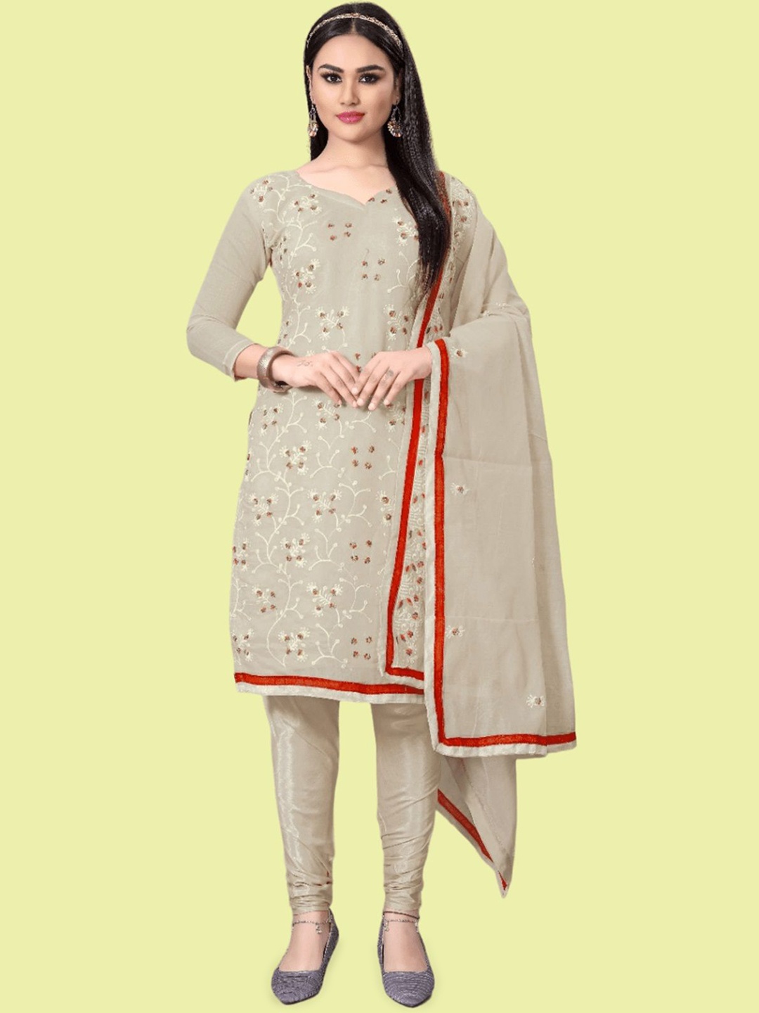 

APNISHA Thread Work Unstitched Dress Material, Beige