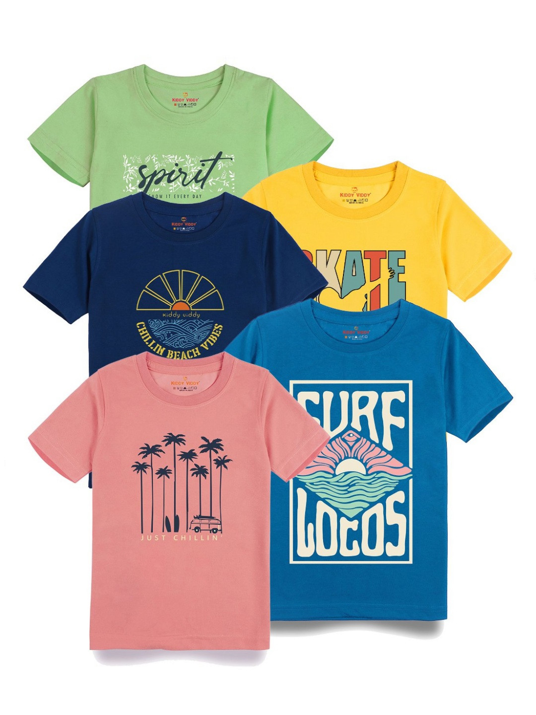 

AUSK Boys Pack Of 5 Graphic Printed Round Neck Cotton T-Shirts, Yellow