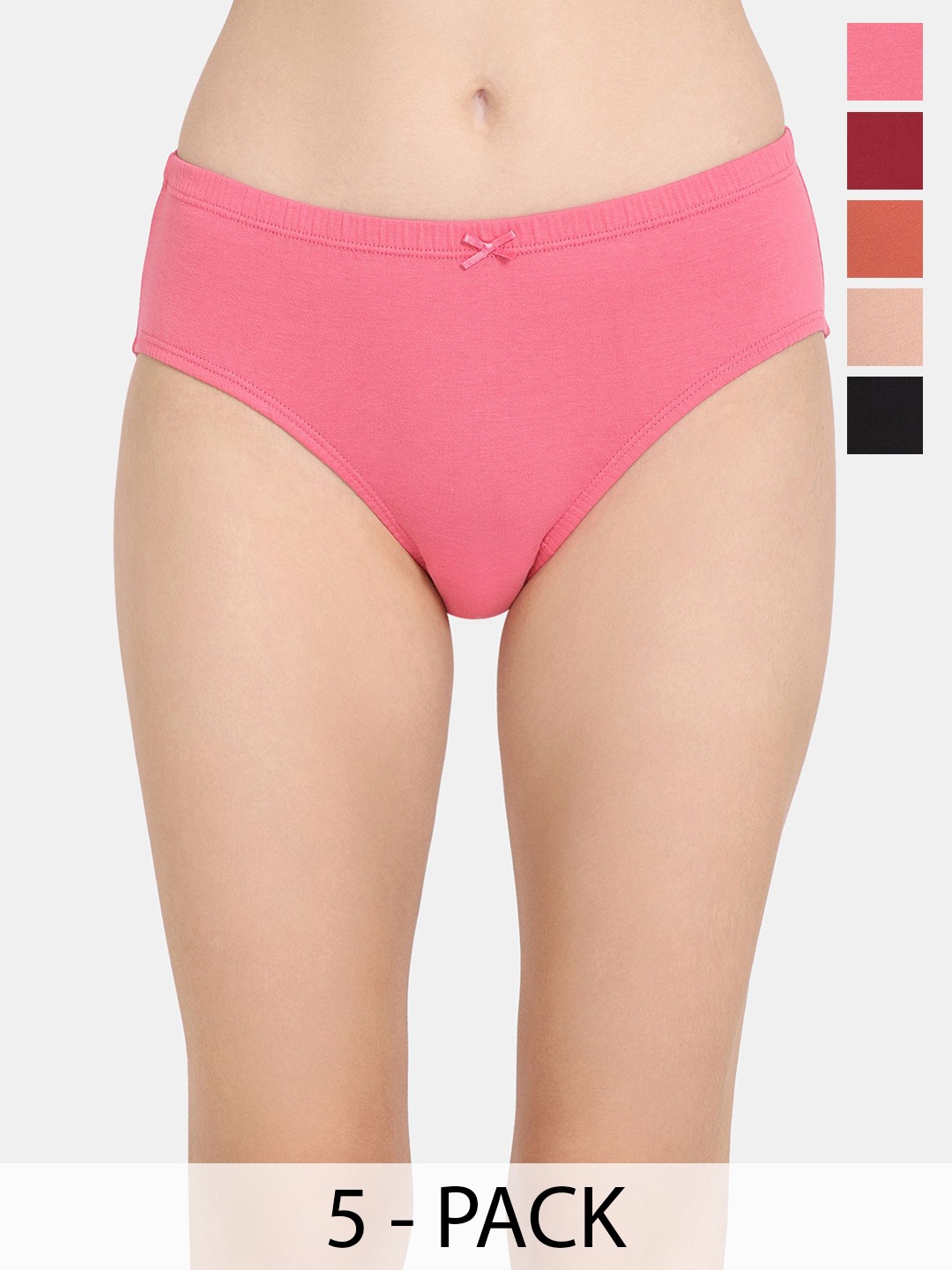

Rosaline by Zivame Pack Of 5 Pure Cotton Mid-Rise Hipster BriefsRO2079FASHHPINK, Pink