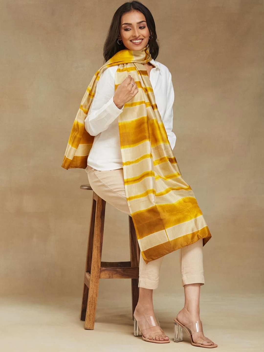 

Fabindia Women Printed Stole, Yellow