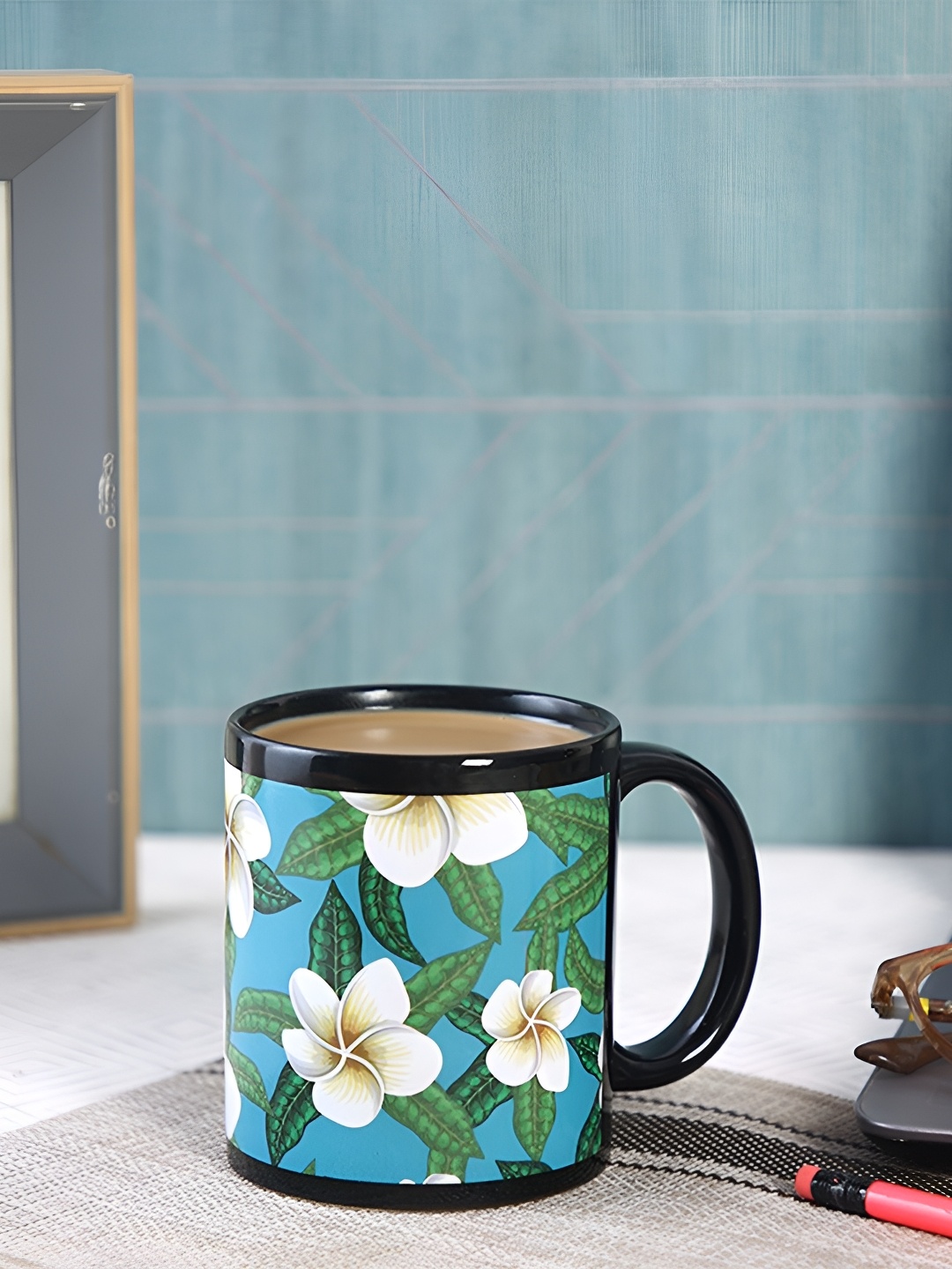 

PENTADECO Blue & Green Floral Printed Ceramic Glossy Coffee Mug